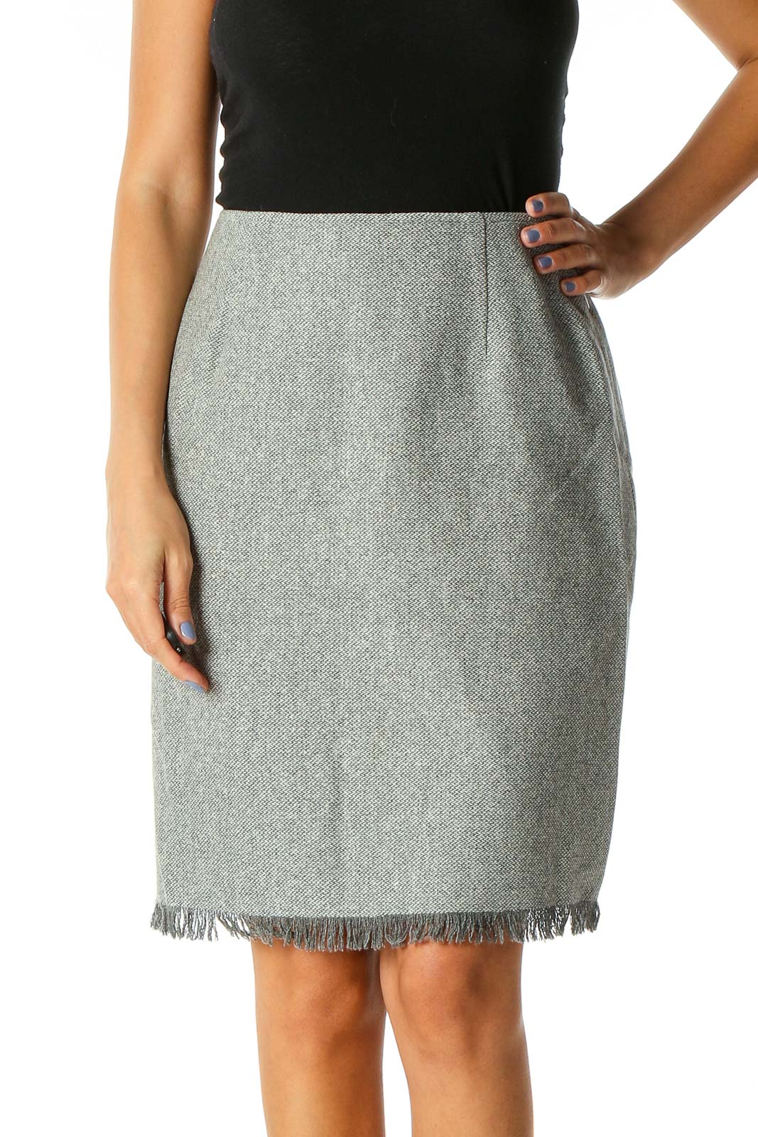Gray Textured Chic Straight Skirt Front