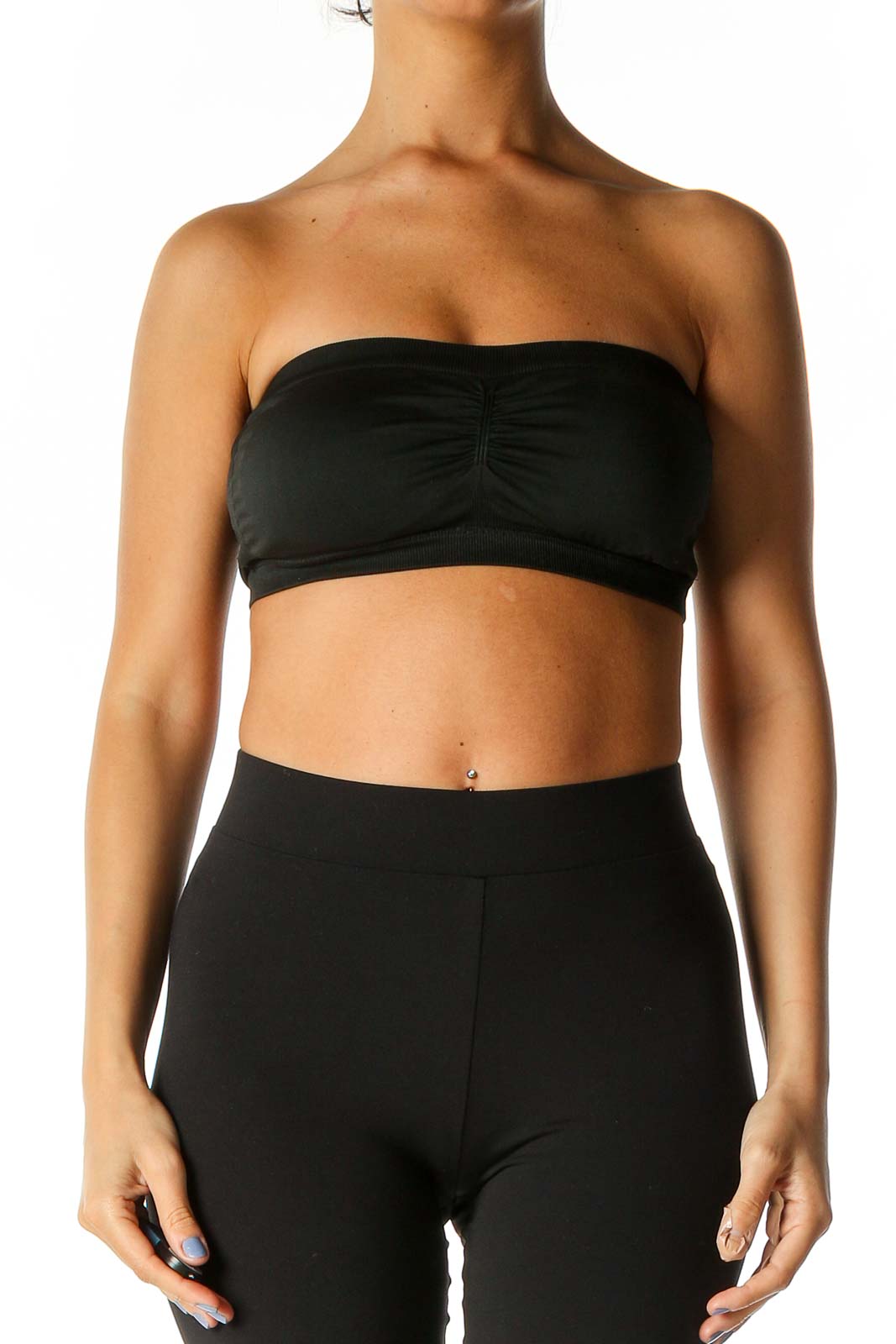 Black Solid Activewear Top Front