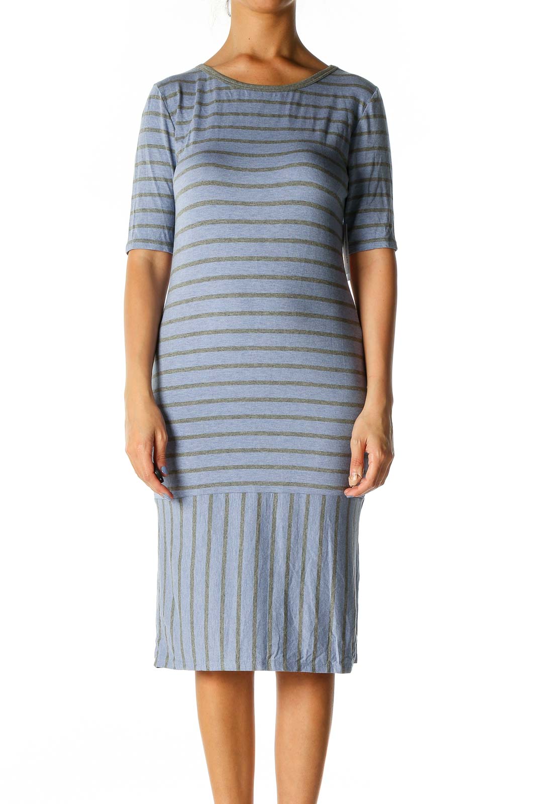 Blue Striped Chic A-Line Dress Front