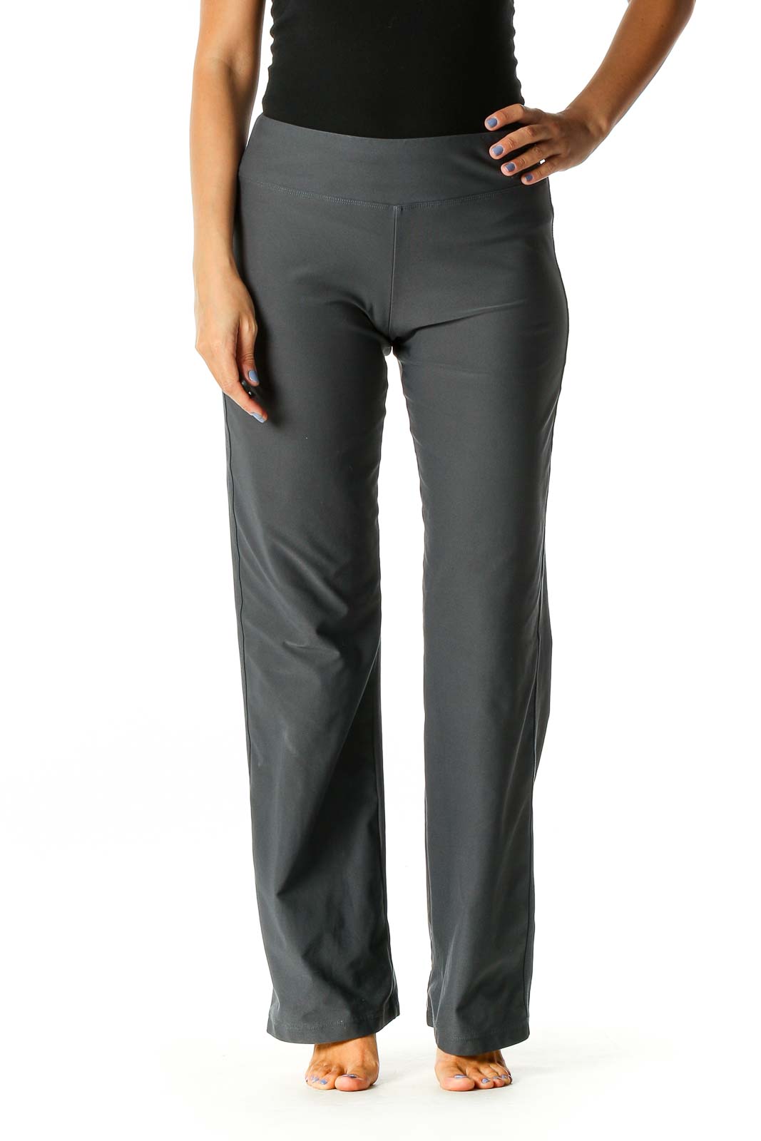 Nike - Gray Solid Activewear Pants Polyester Spandex | SilkRoll