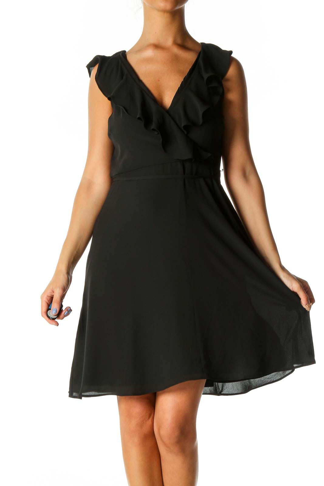 Black Solid Casual Fit & Flare Dress Front