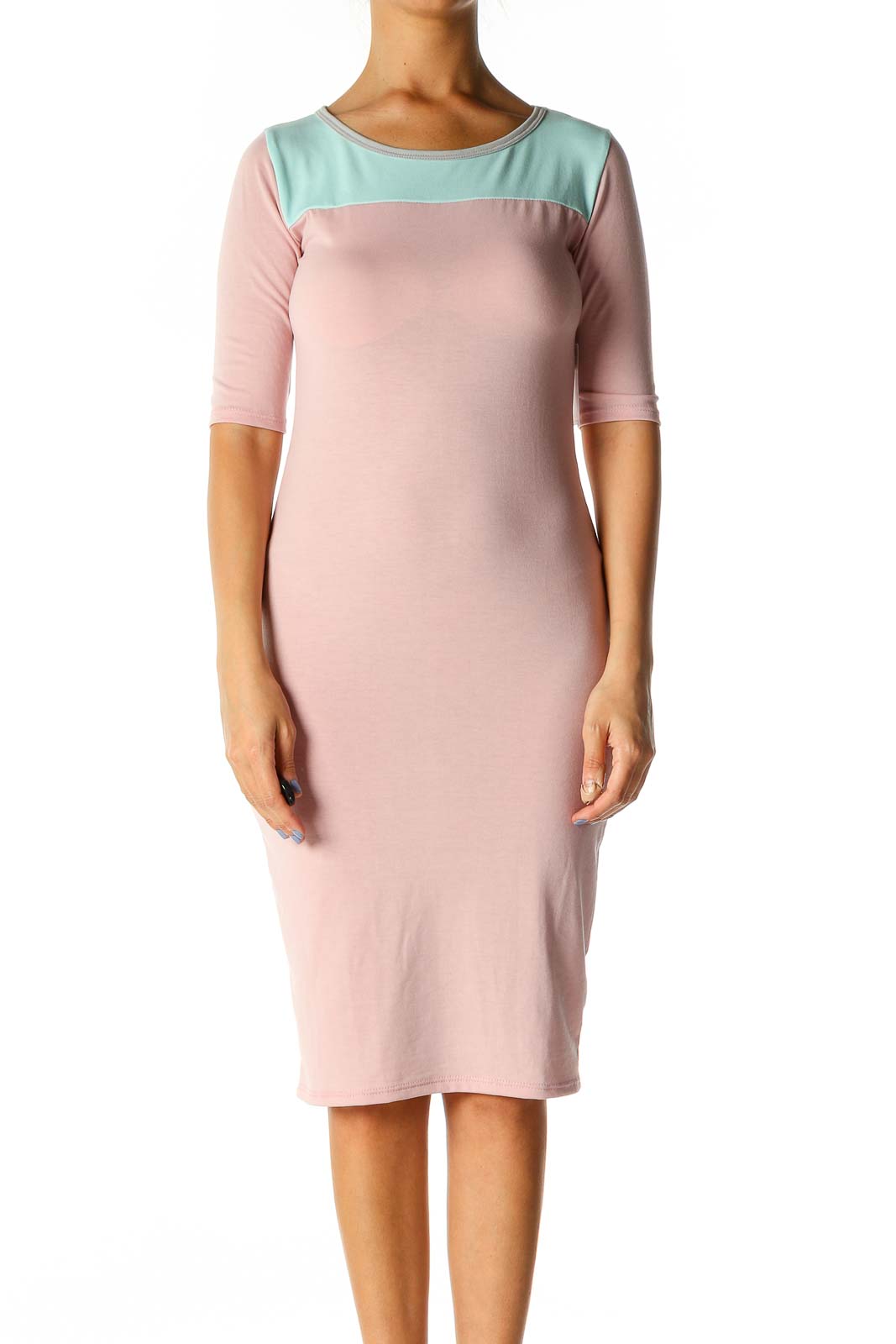 Pink Colorblock Chic Sheath Dress Front