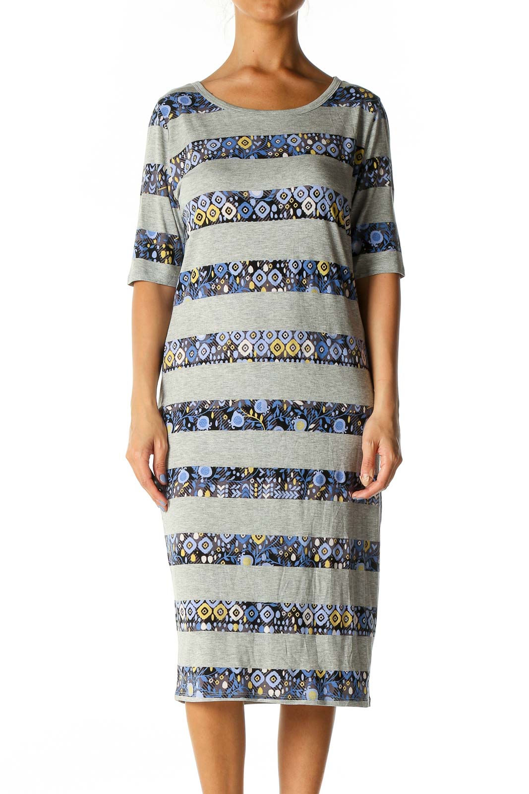 Green Geometric Print Chic Shift Dress Front