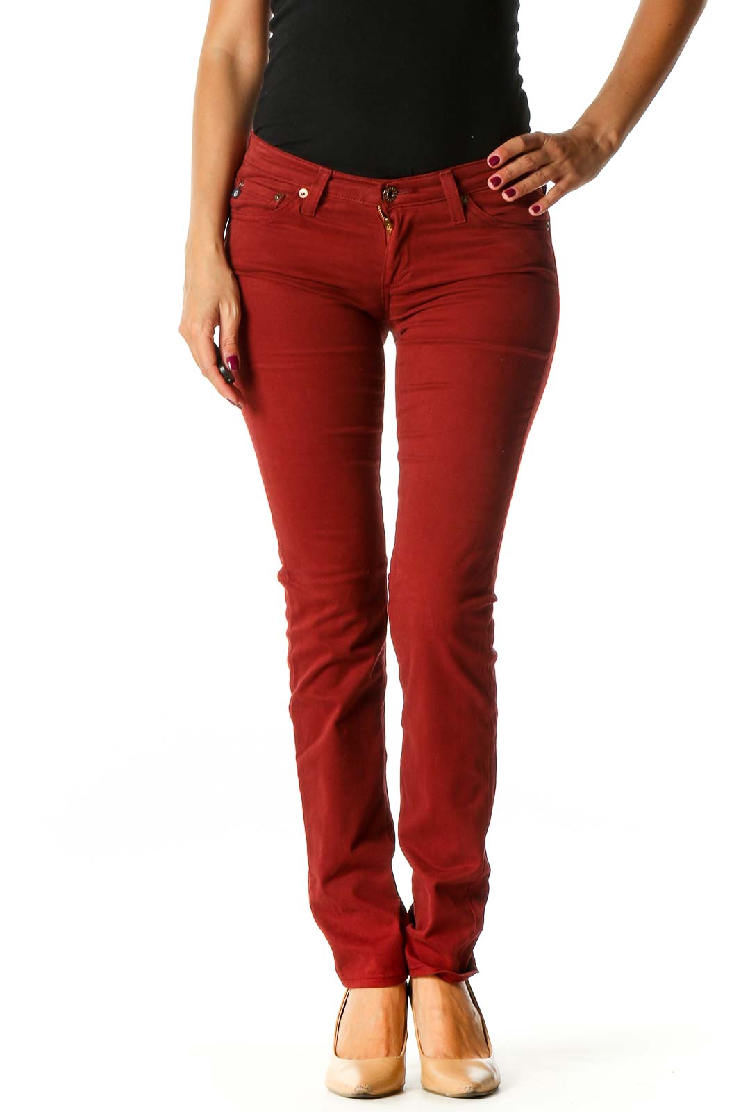 Red Casual Skinny Jeans Front