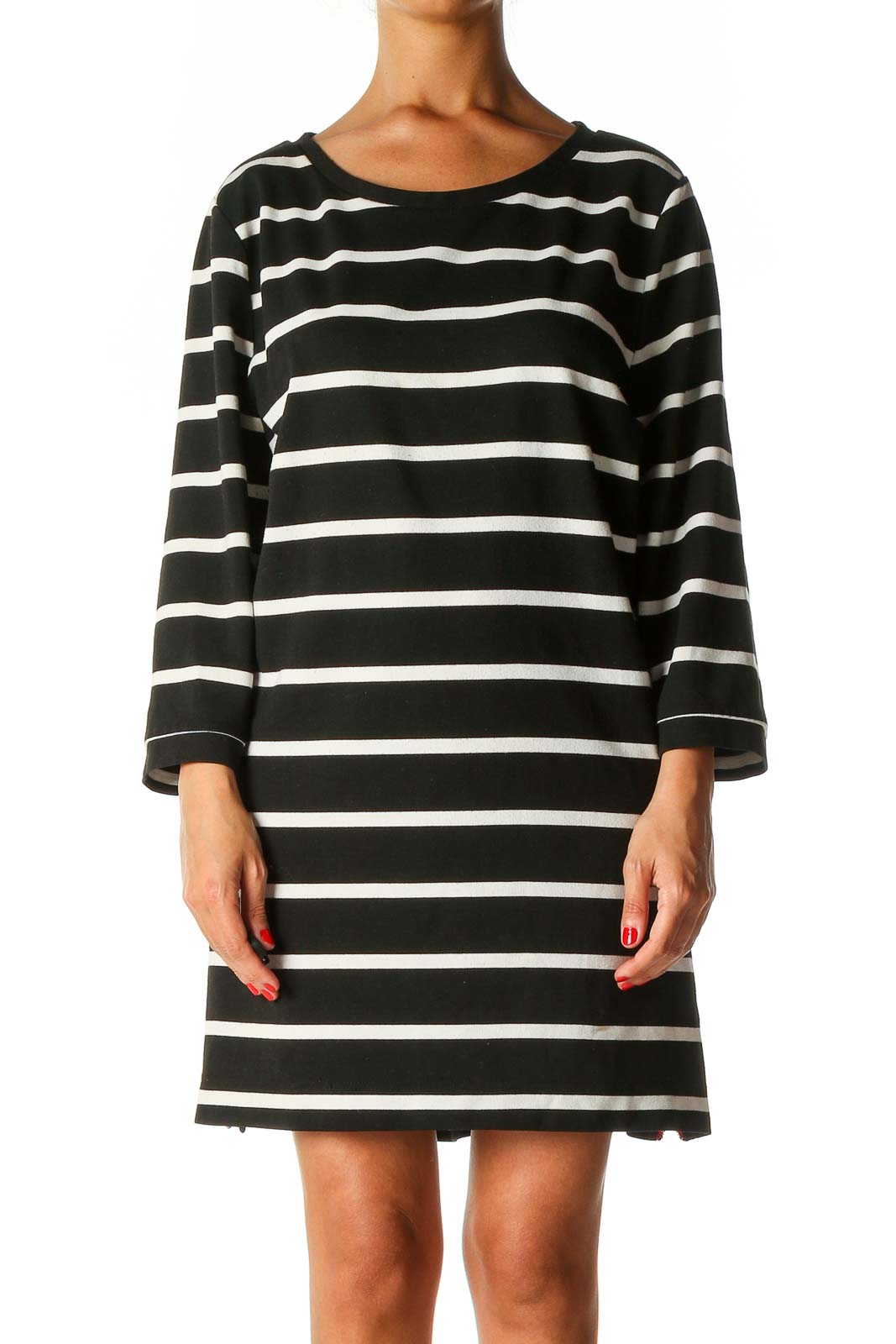 Black Striped Casual Shift Dress Front