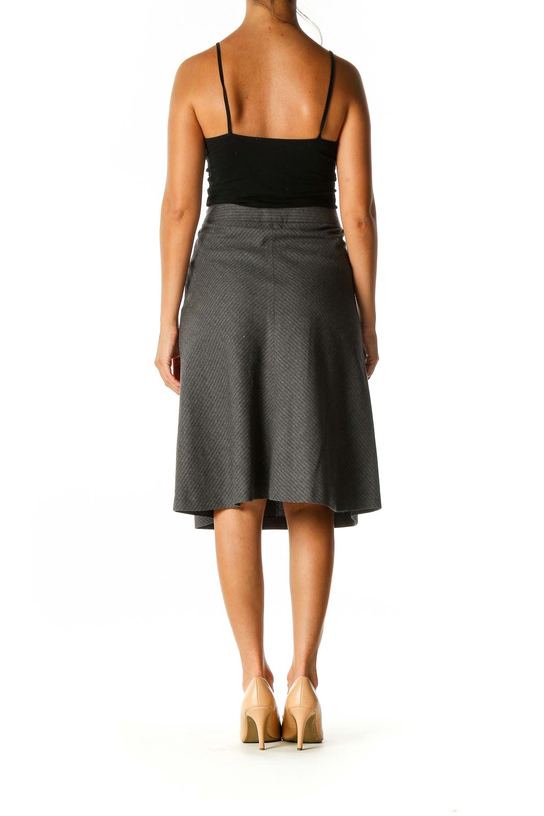 Theory - Gray Striped Classic A-Line Skirt Wool Lycra | SilkRoll