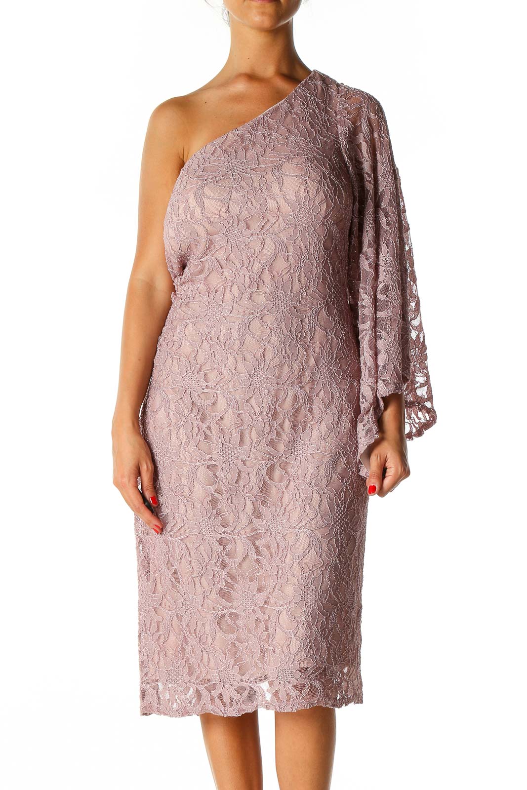 Pink Lace Semiformal A-Line Dress Front