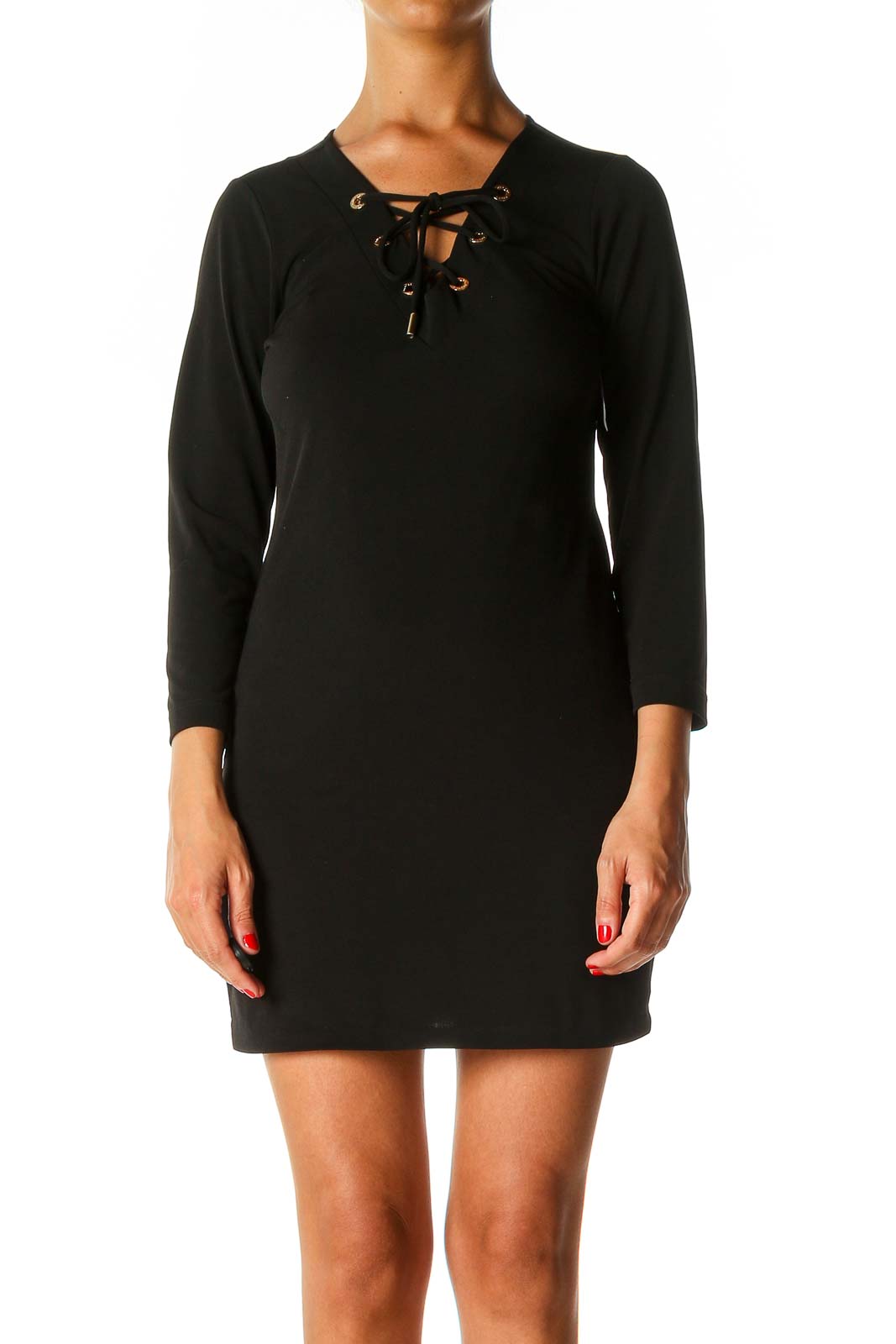 Calvin Klein - Black Solid Shift Dress Polyester Spandex | SilkRoll