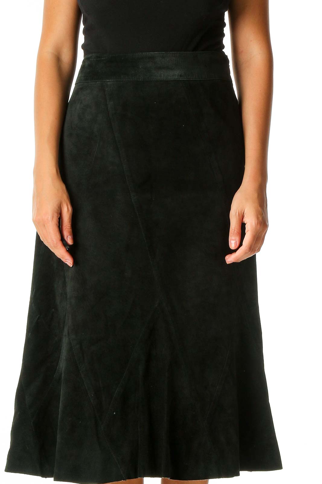 Black Solid Retro A-Line Skirt Front