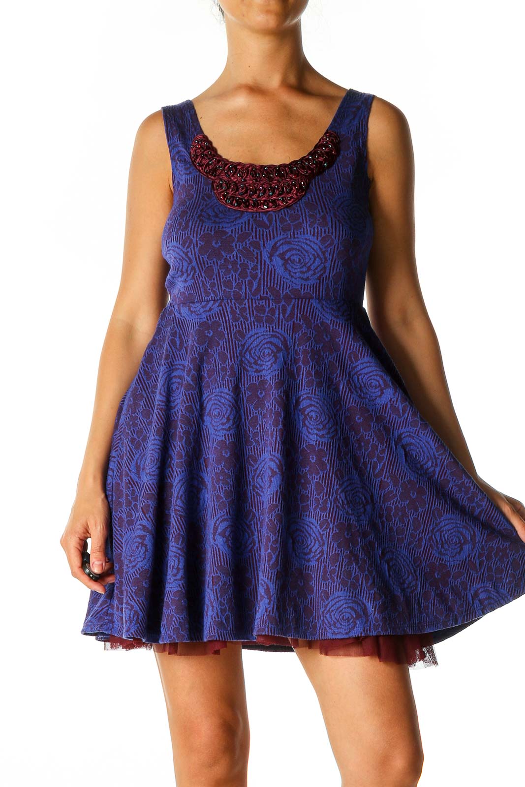 Purple Solid Chic Fit & Flare Dress Front