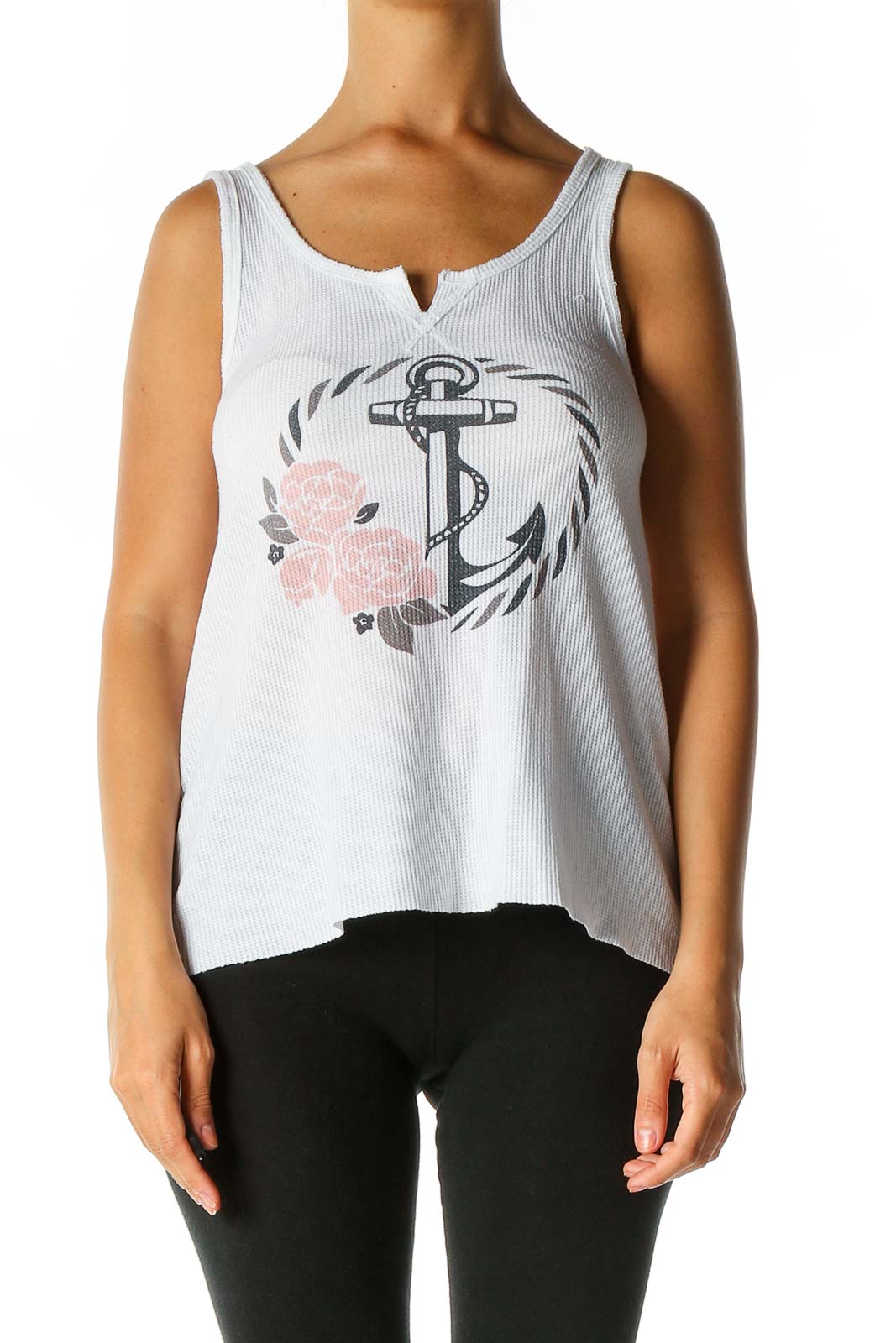 White Graphic Print Casual Tank Top Front