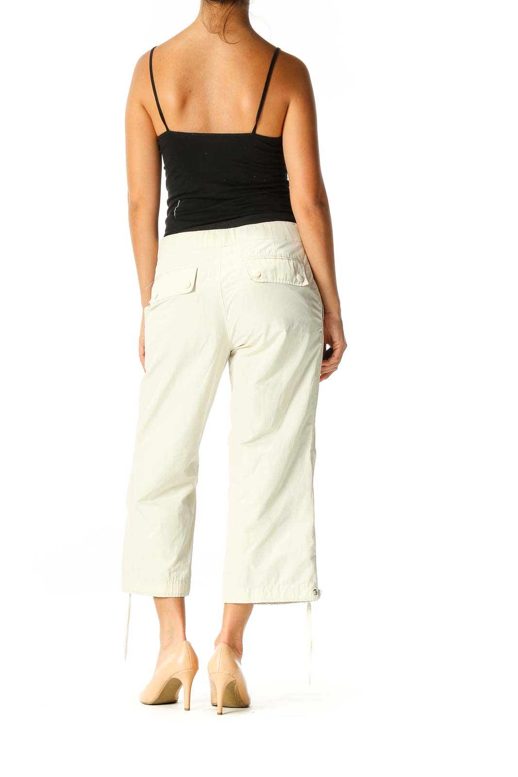 Women Beige Polyester Solid Capri