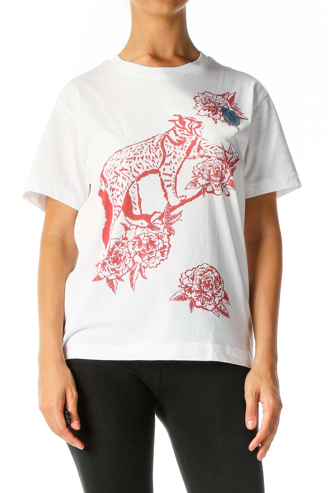 White Graphic Print Casual T-Shirt Front