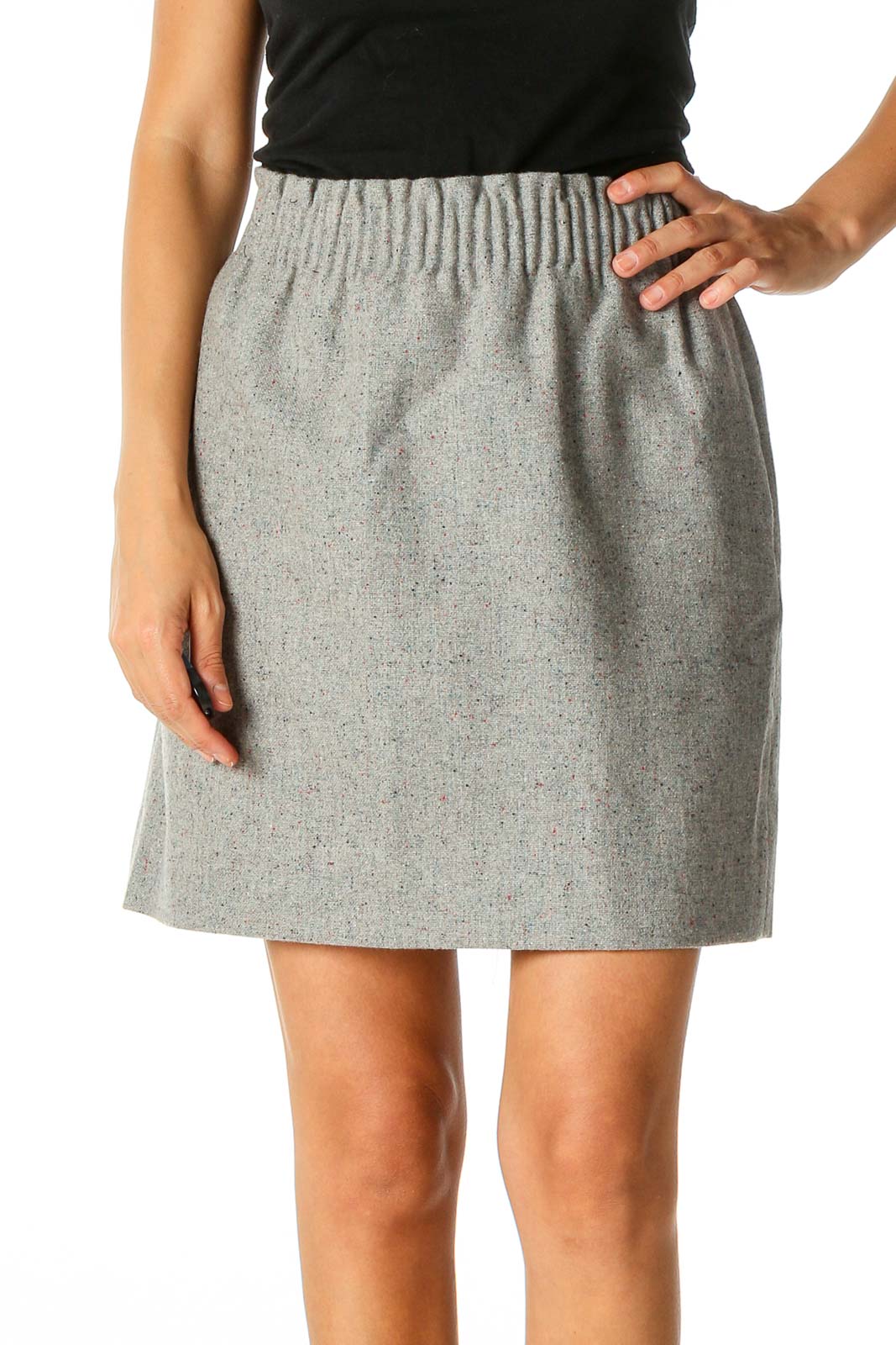 Gray Textured Chic A-Line Skirt Front