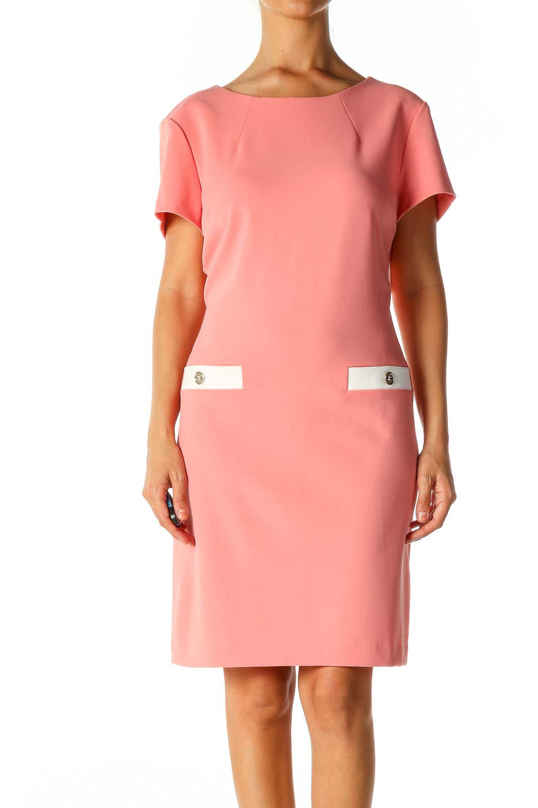 Pink Solid Work Sheath Dress Front