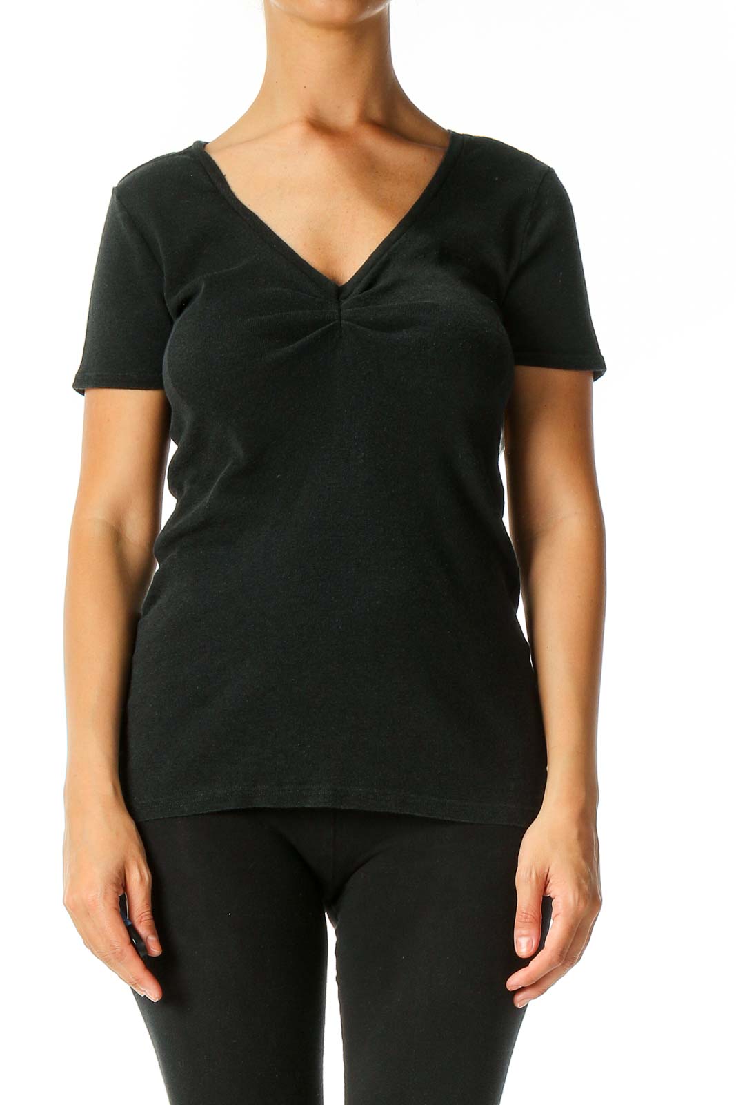 Black Textured Casual T-Shirt Front