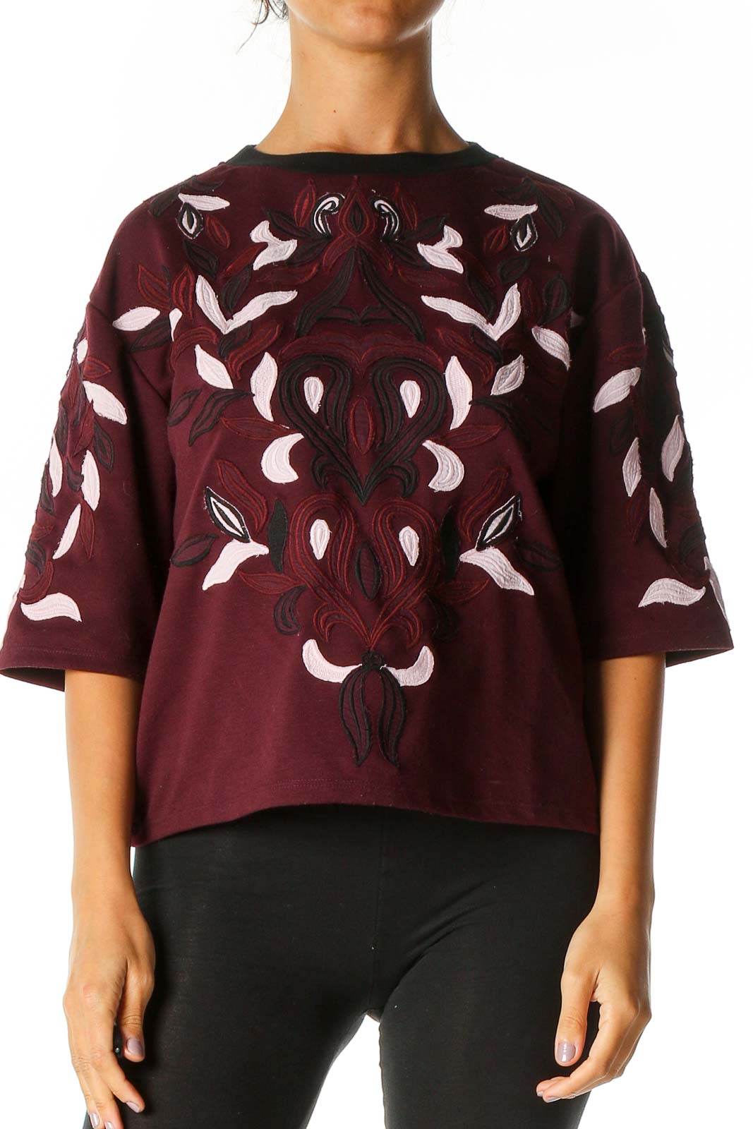 Brown Graphic Print Retro Blouse Front