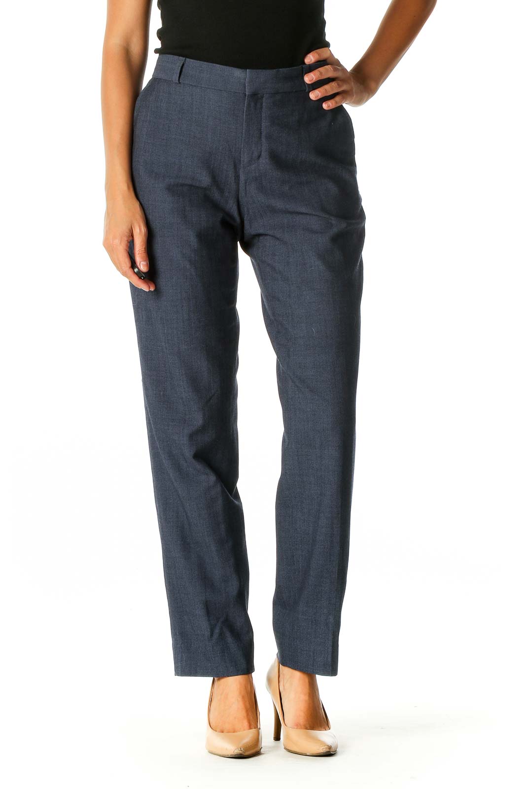 Blue Solid Formal Trousers Front