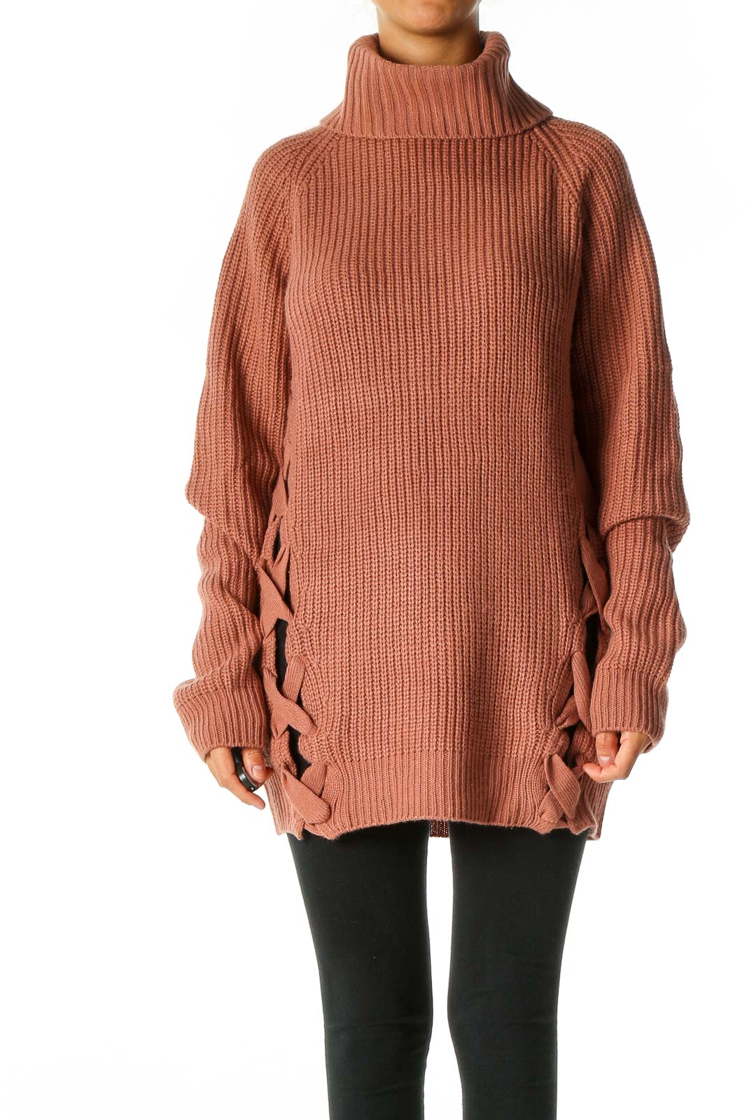 Brown Textured All Day Wear Sweater Front