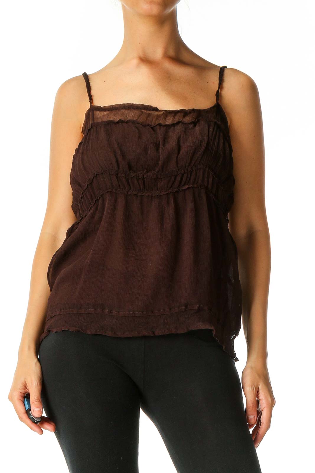 Brown Solid Bohemian Blouse Front