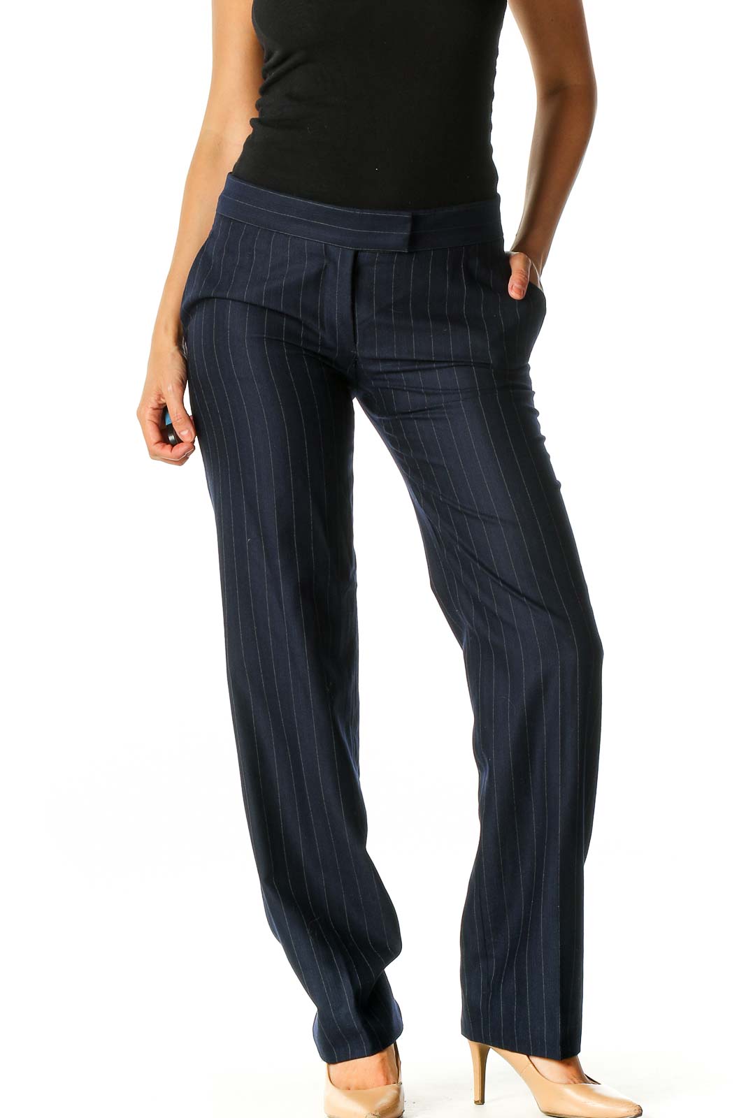 Blue Striped Classic Trousers Front