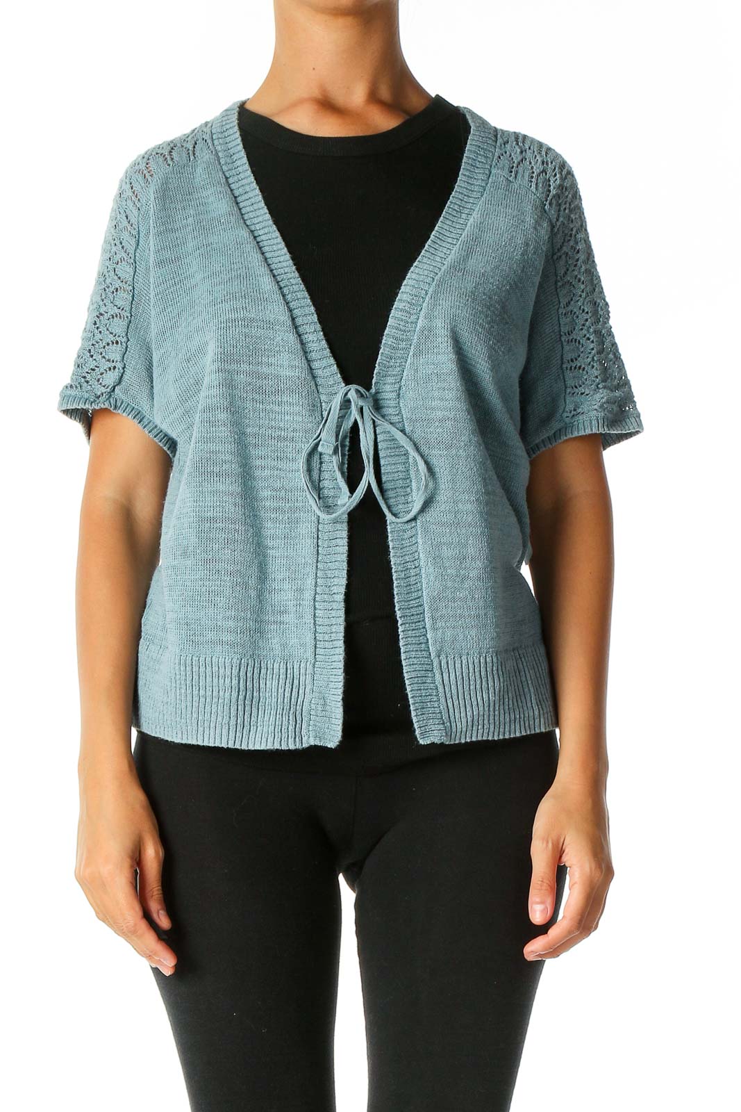 Blue Knitted Cardigan Front