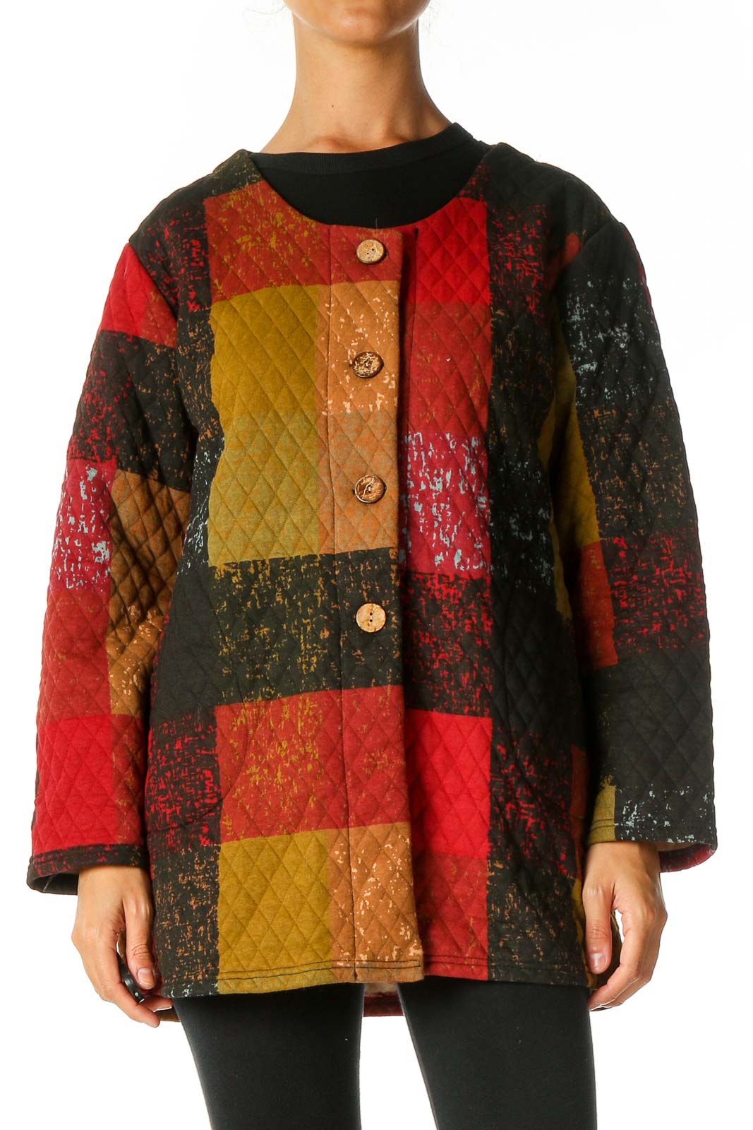 Red Quilted Coat Front