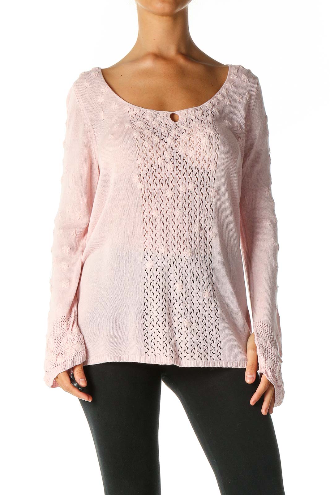 Pink Textured Casual Sweater Front