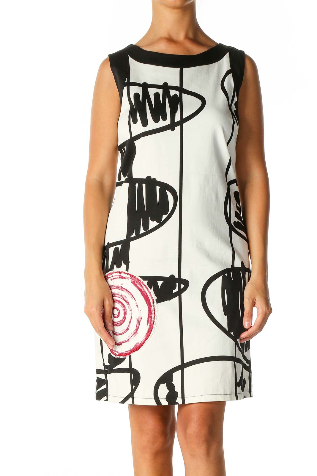 White Graphic Print Casual Shift Dress Front