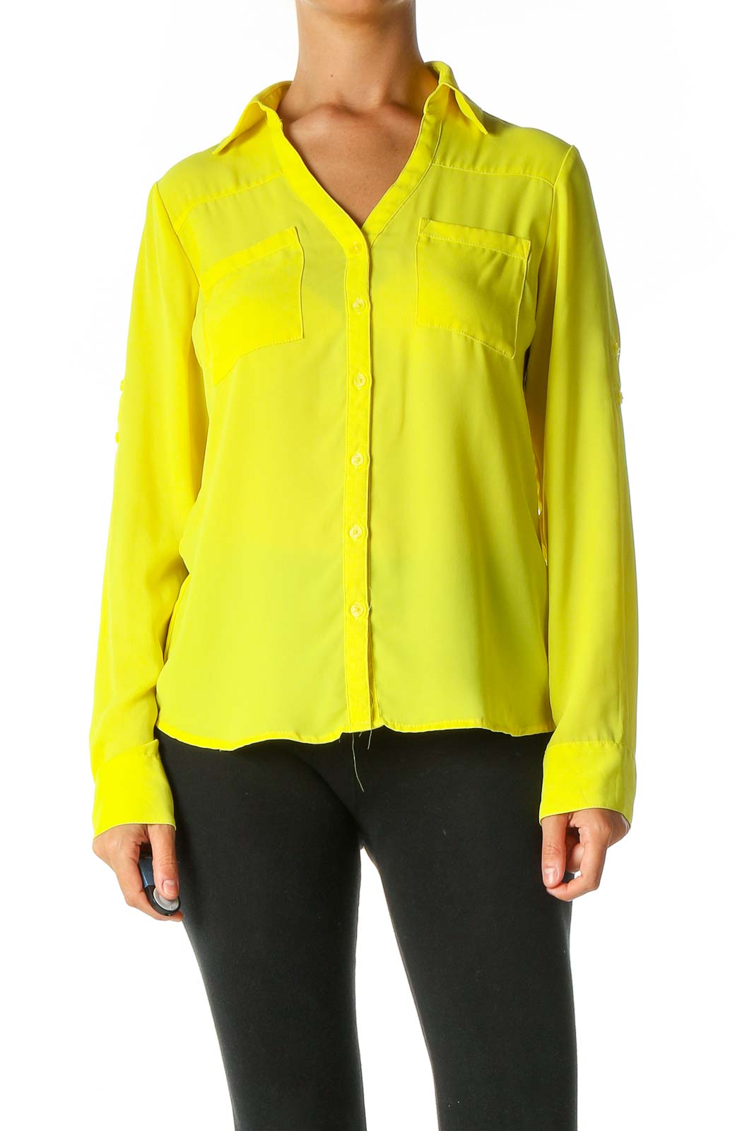 Yellow Solid Retro Blouse Front
