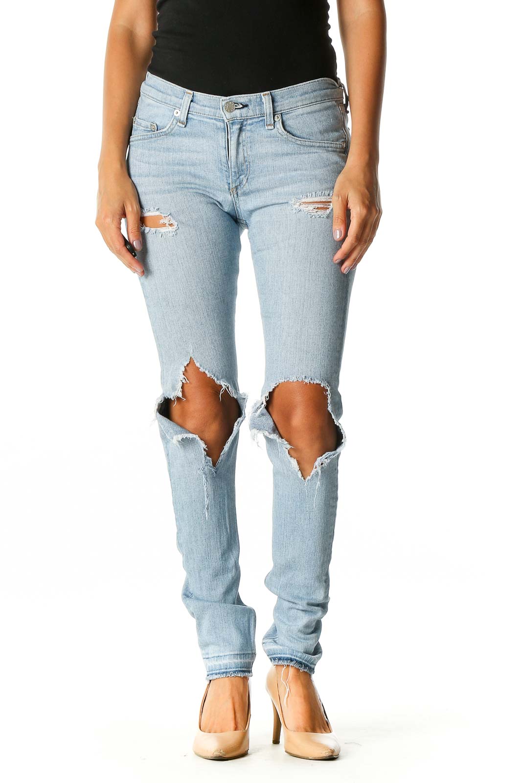 Grey Blue Ripped Light Rinse Jeans Front