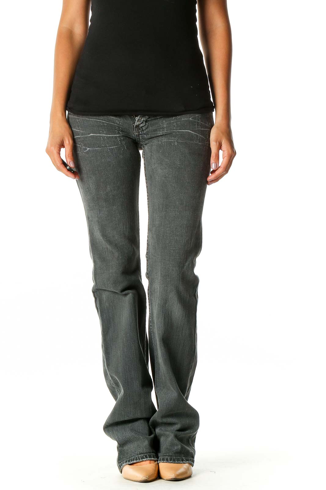 Gray Casual Straight Leg Jeans Front