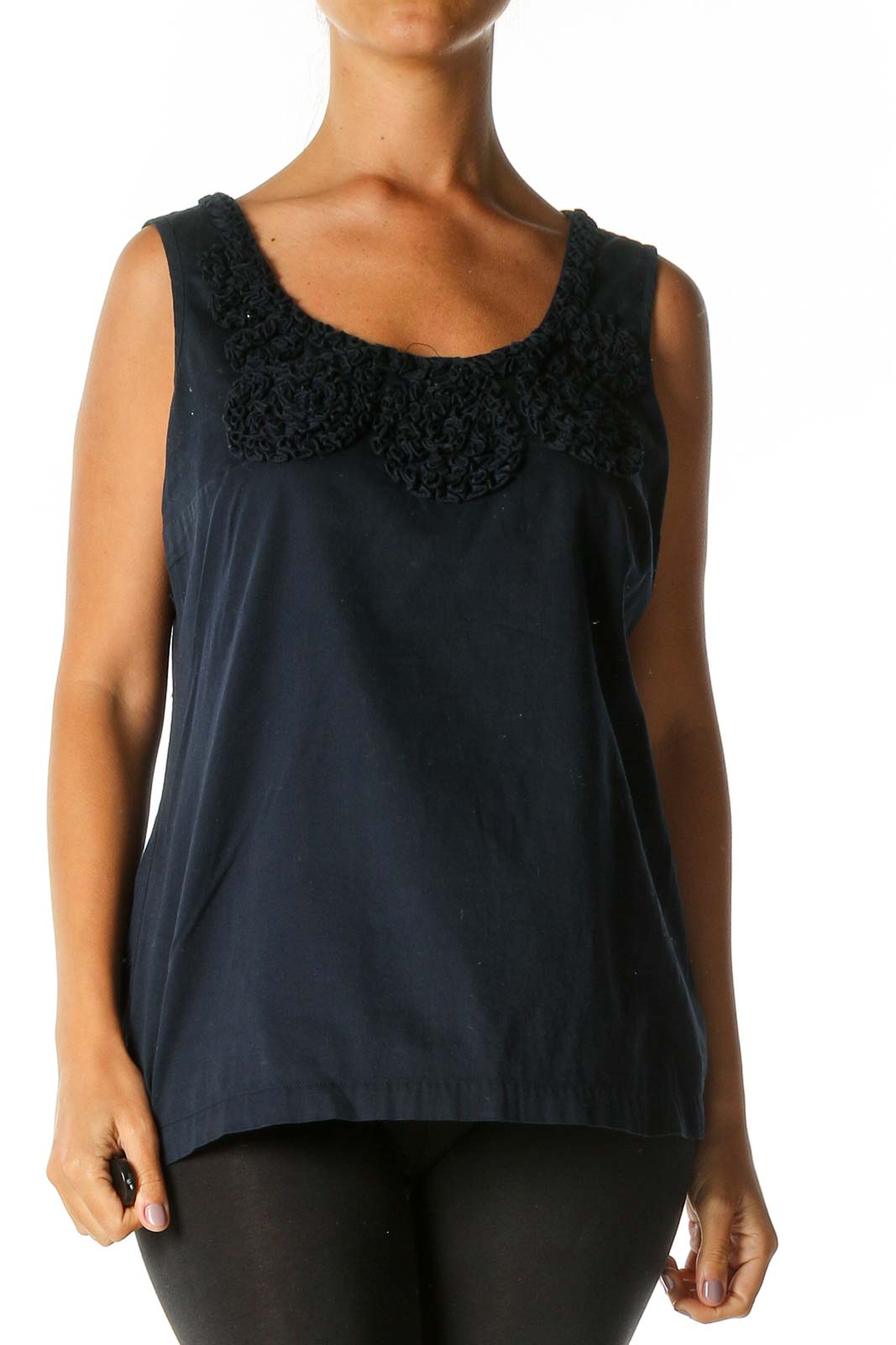 Navy Blue Crochet Detail Casual Tank Top Front