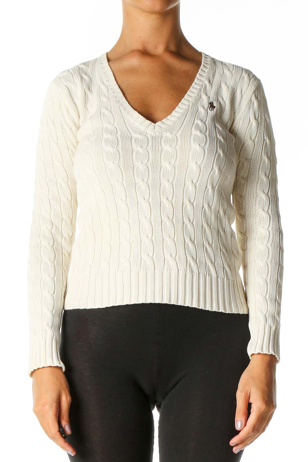 Beige Solid Casual Sweater Front