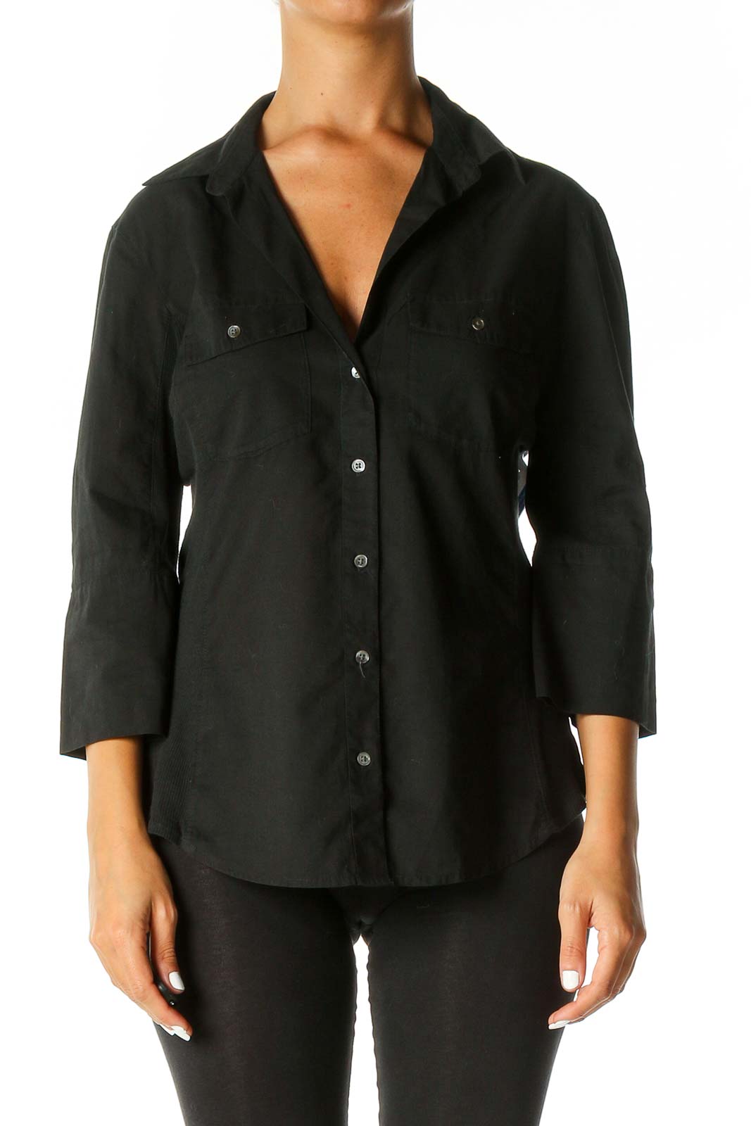 Black Solid Casual Shirt Front