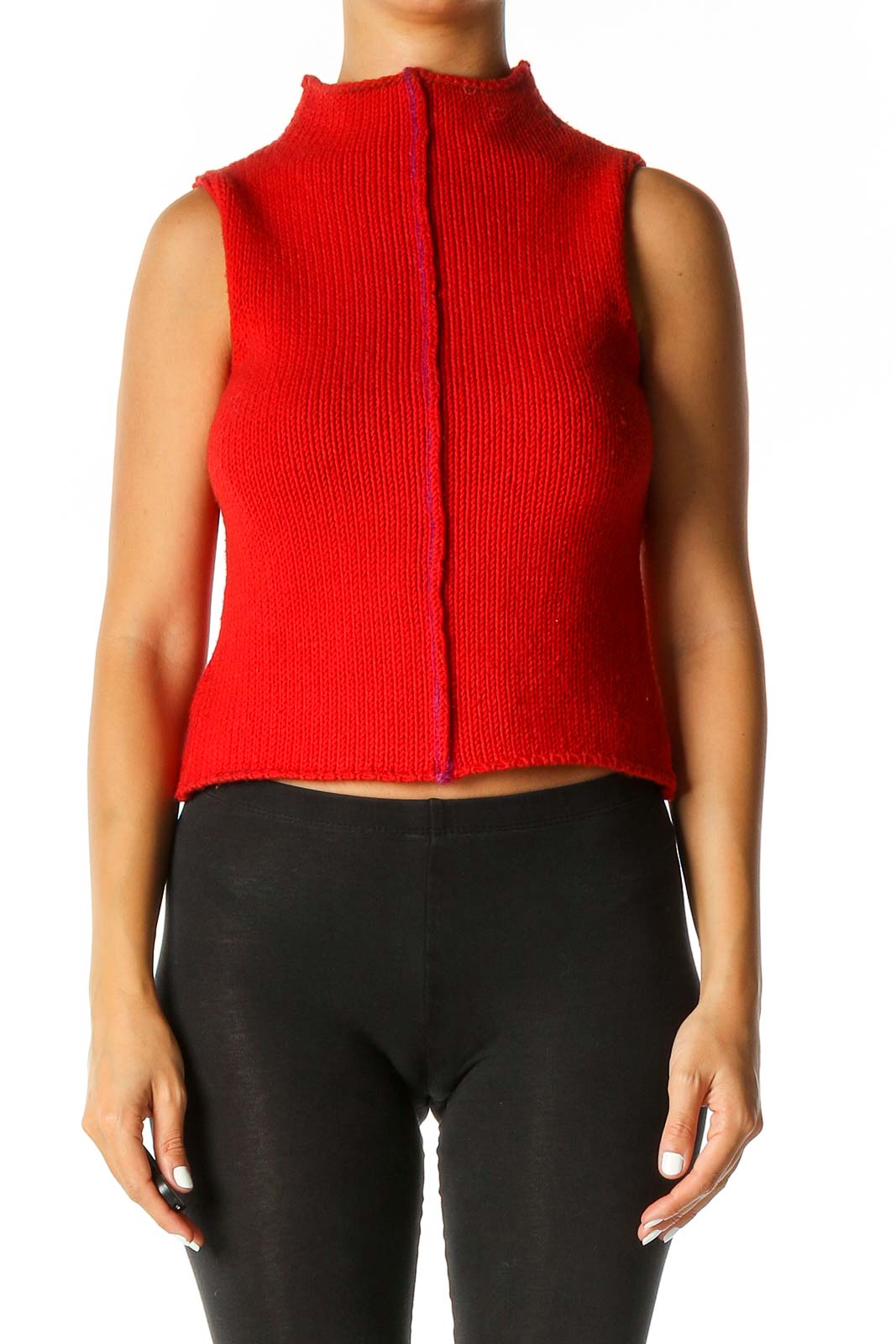 Red Textured Classic Sweater Front