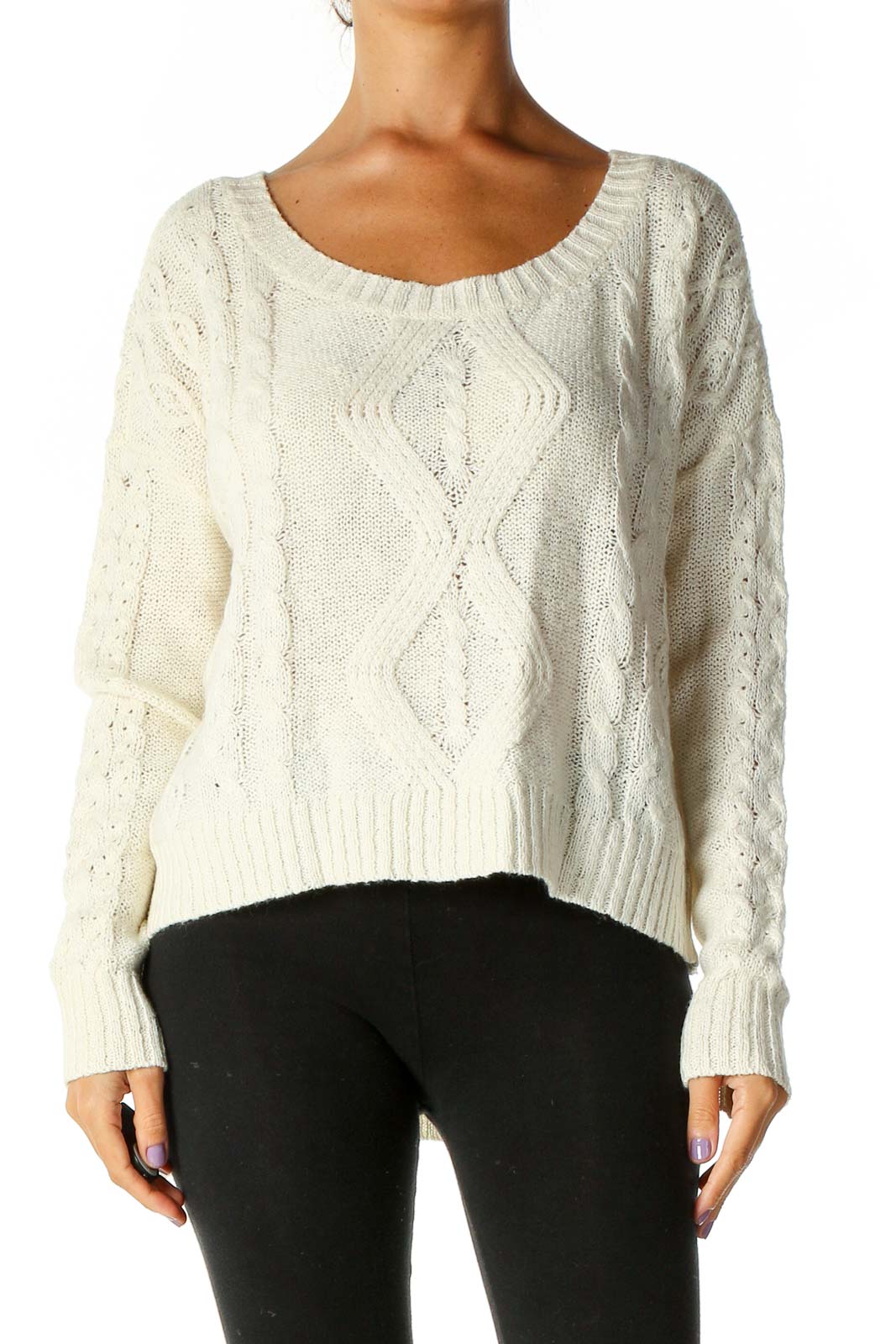 Beige Textured Casual Sweater Front