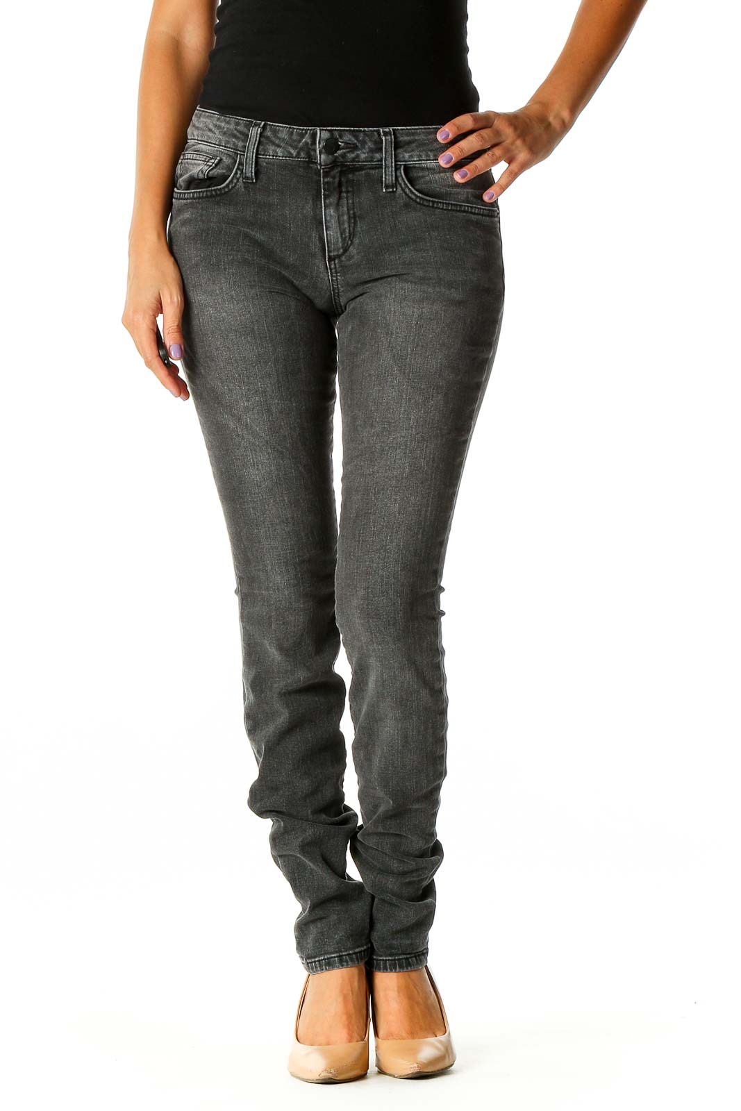 Gray Casual Skinny Jeans Front
