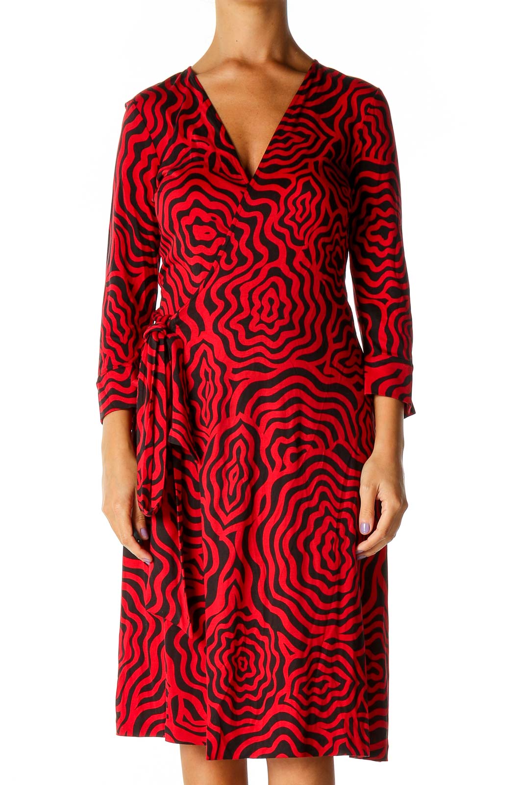 Red Floral Print Bohemian Shift Dress Front