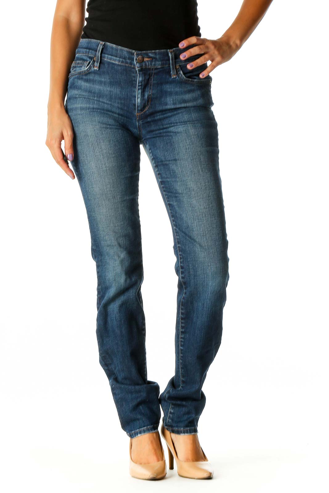 Blue Casual Straight Leg Jeans Front