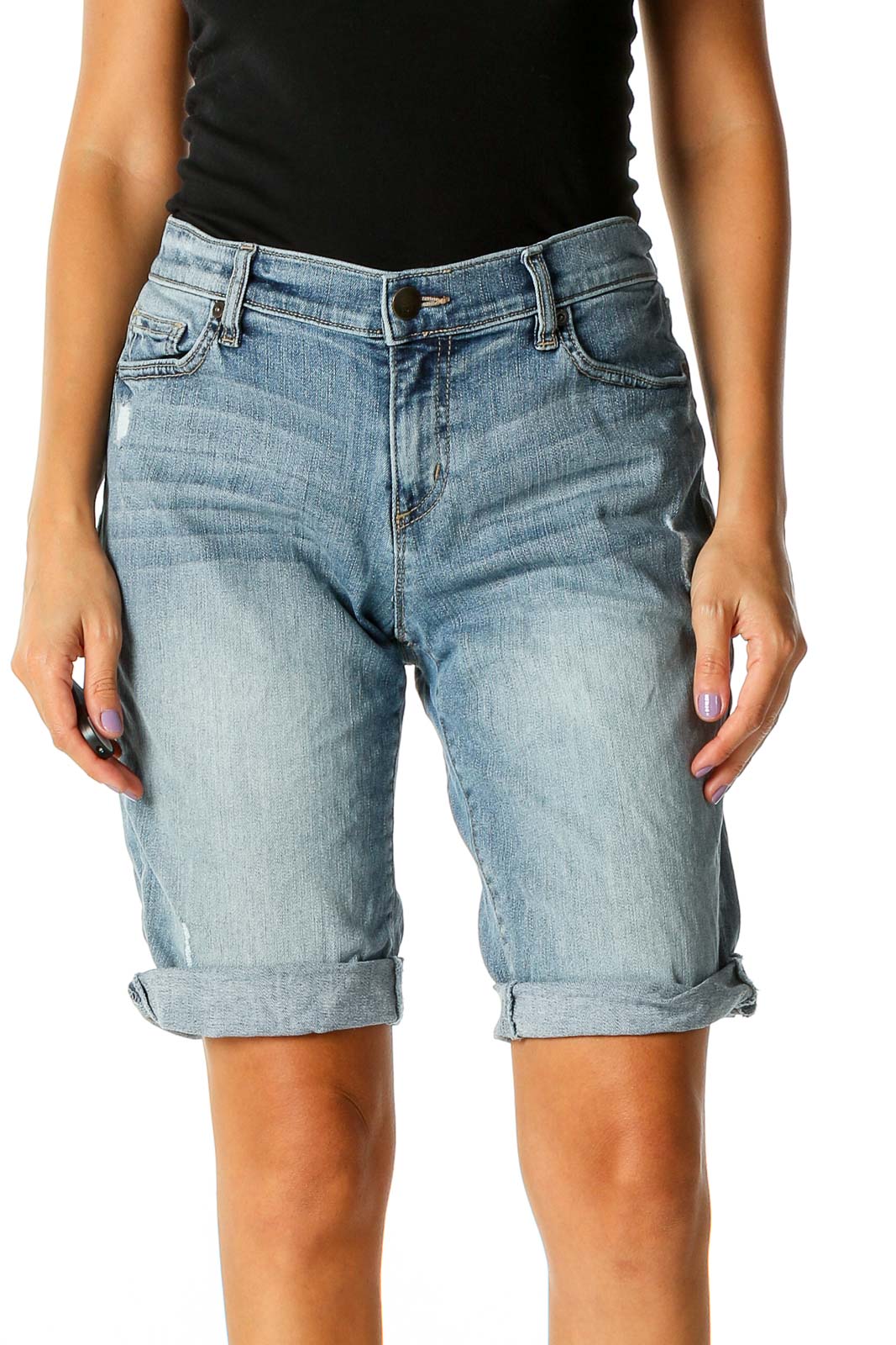 Gray Textured Casual Shorts Front