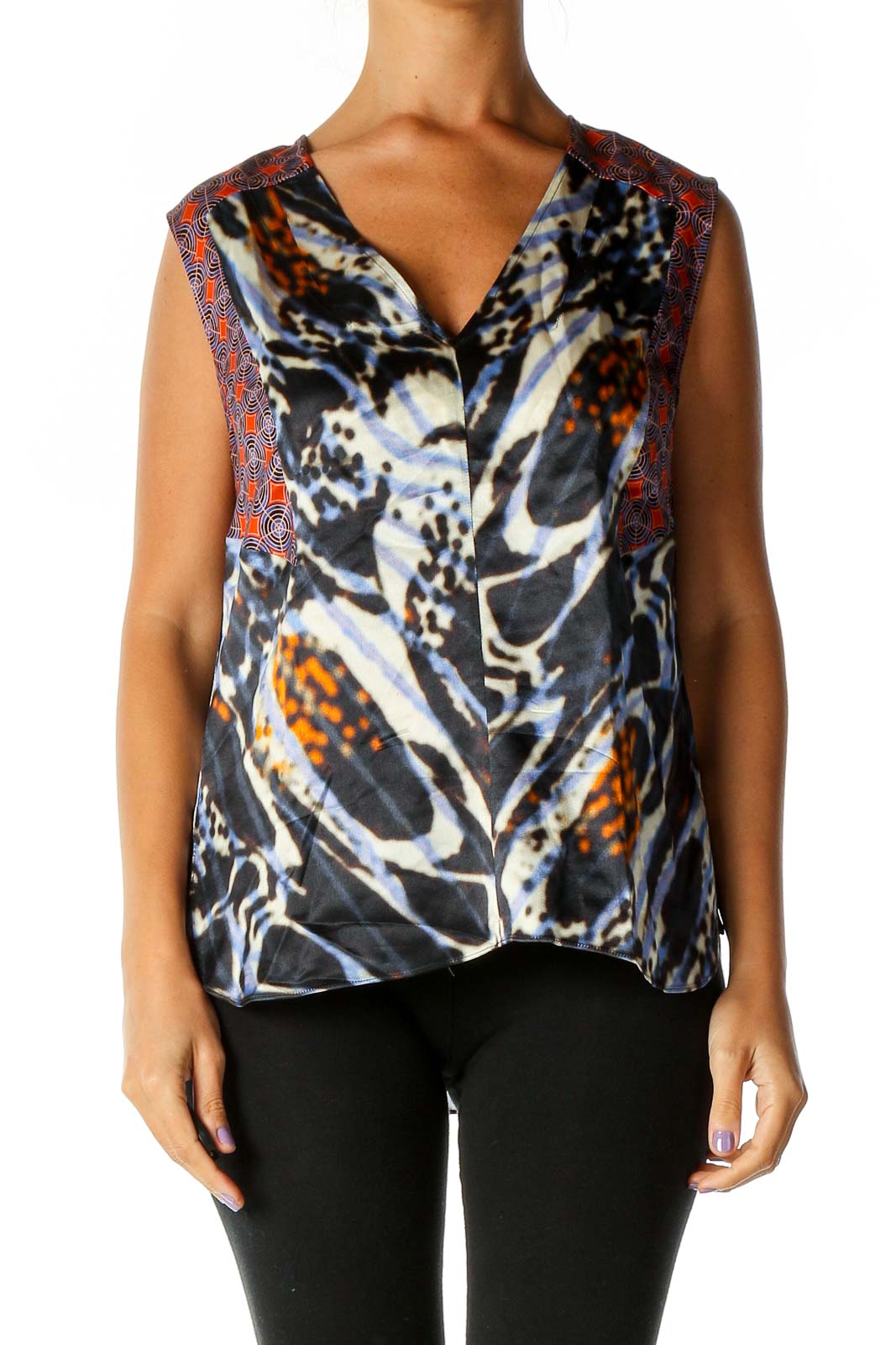 Blue Printed Casual Blouse Front
