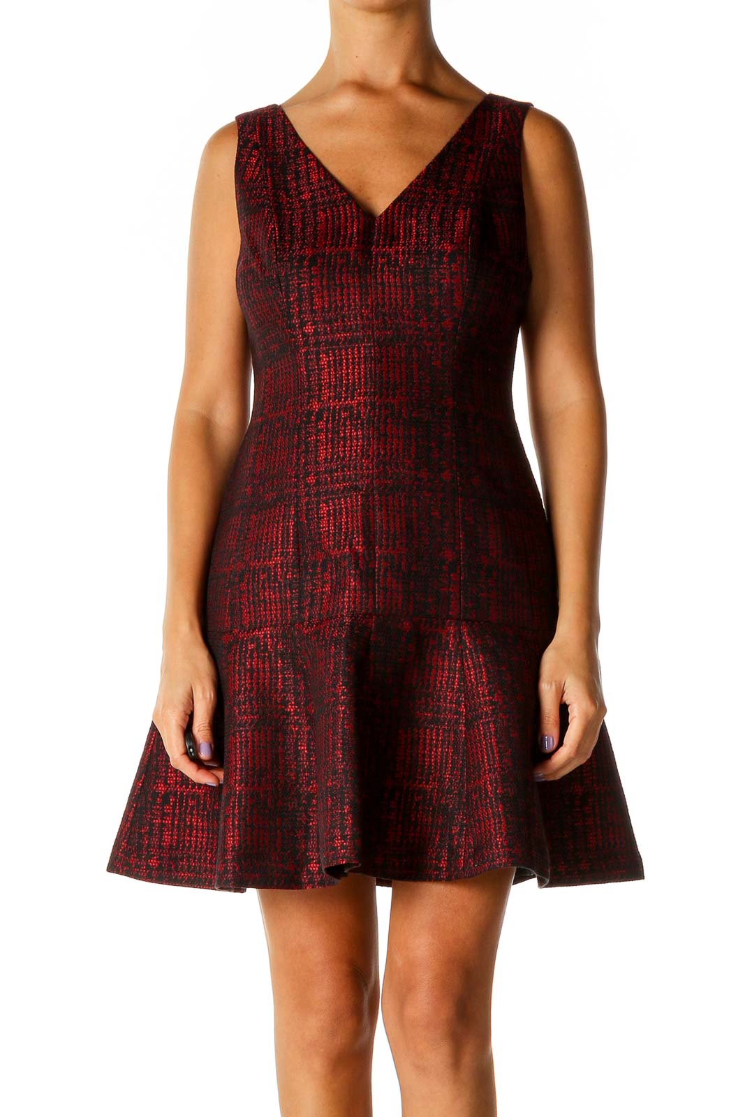 Red Graphic Print Semiformal Fit & Flare Dress Front