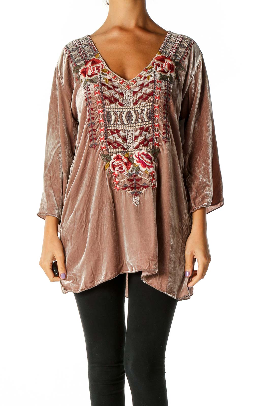 Brown Solid Bohemian Blouse Front