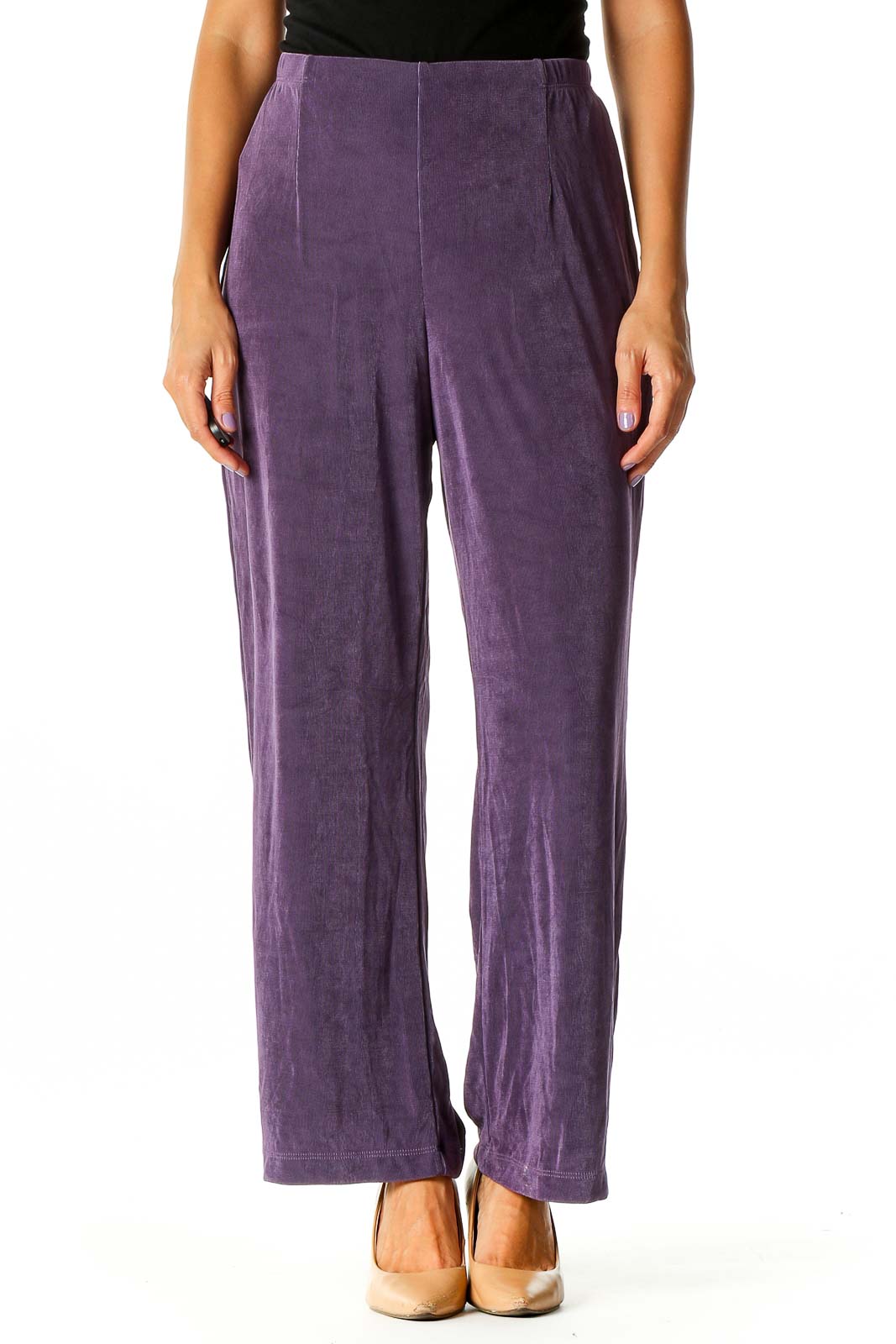 Purple Textured Retro Trousers Front