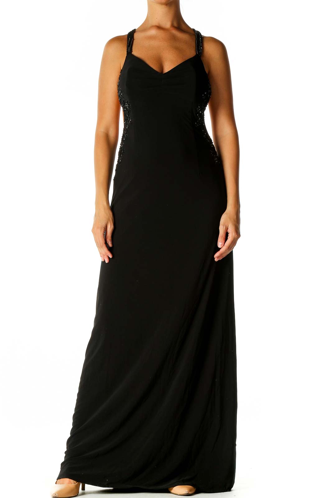 Black Solid Column Dress Front