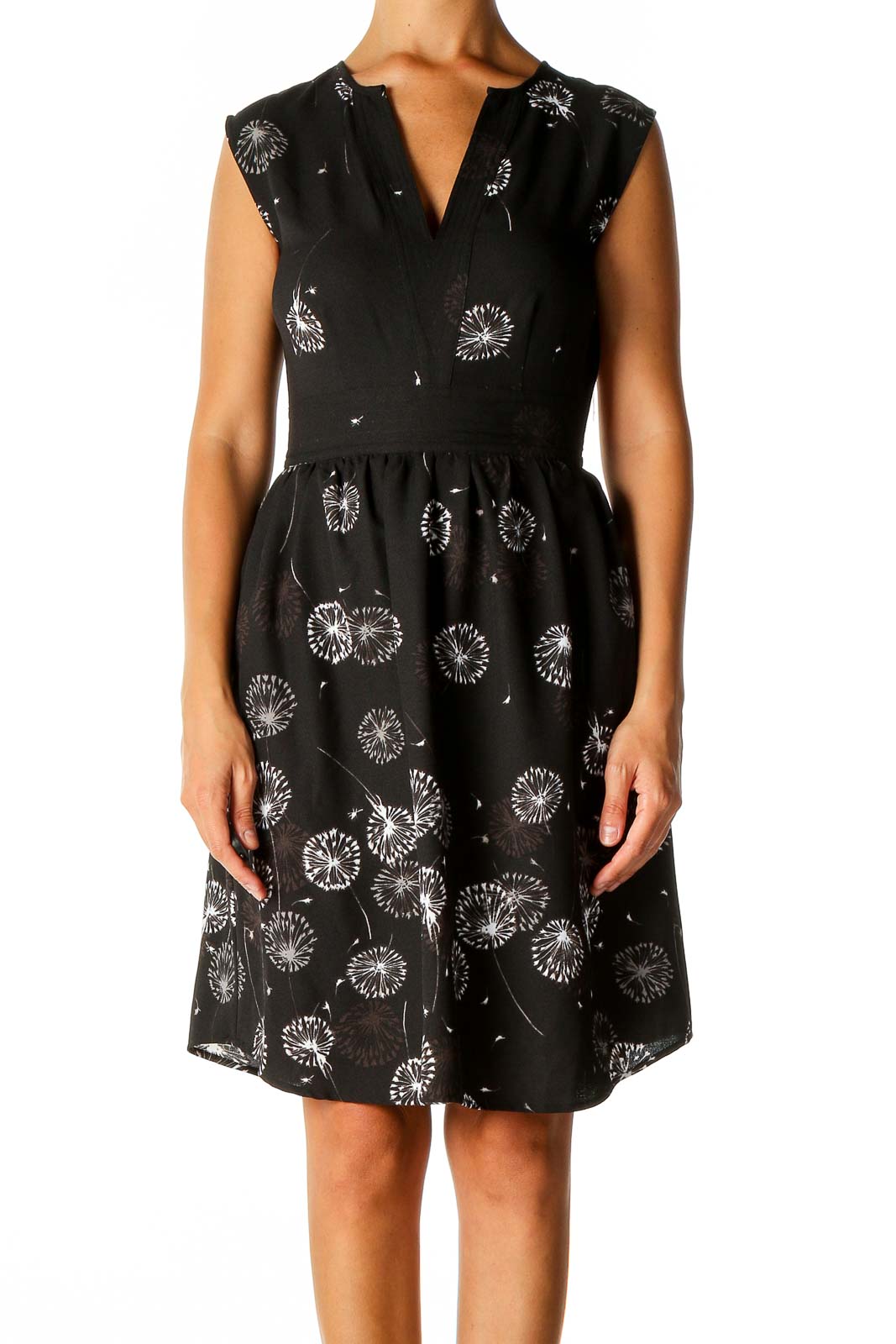 Black Object Print Chic Fit & Flare Dress Front