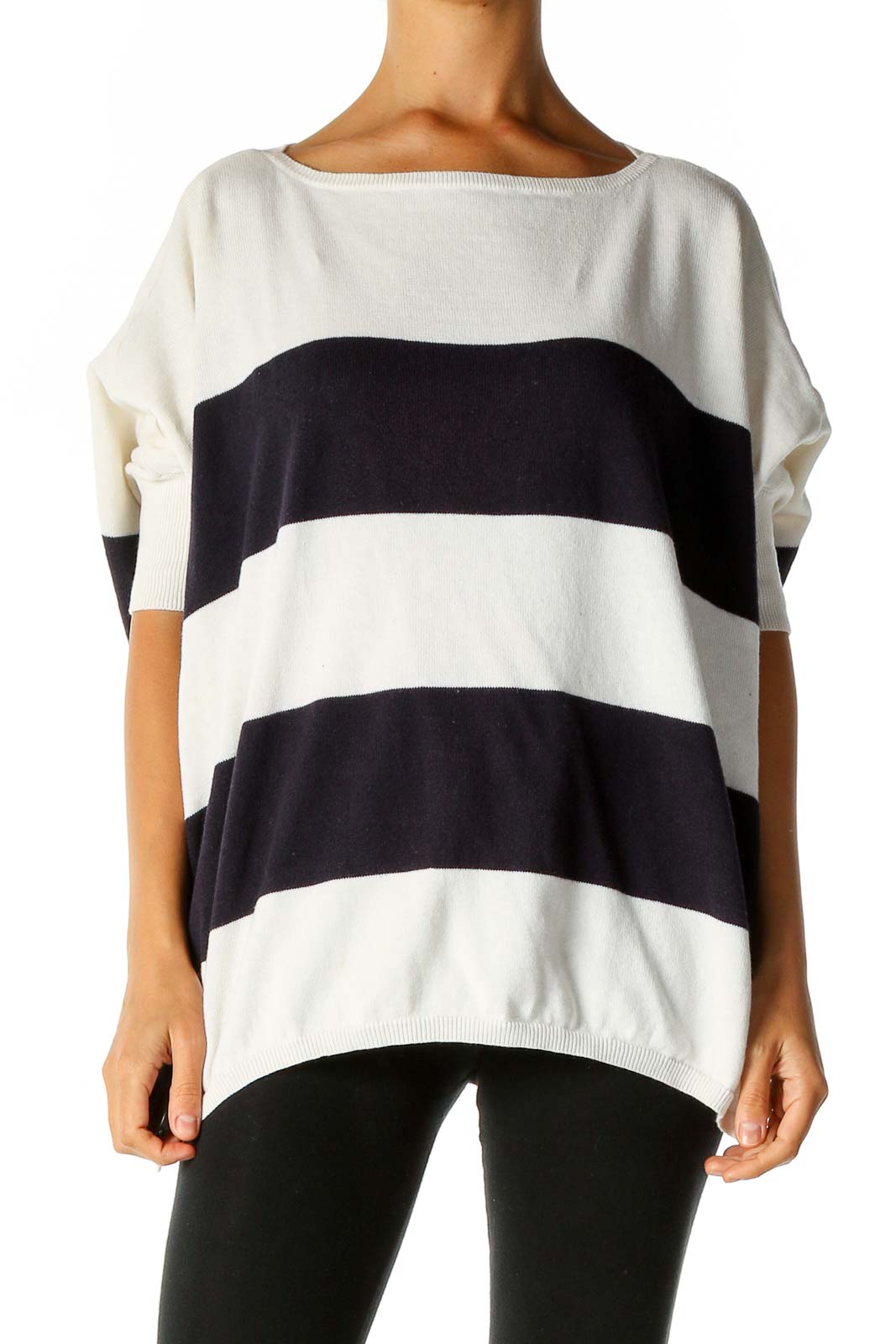 White Striped All Day Wear Sweater Front