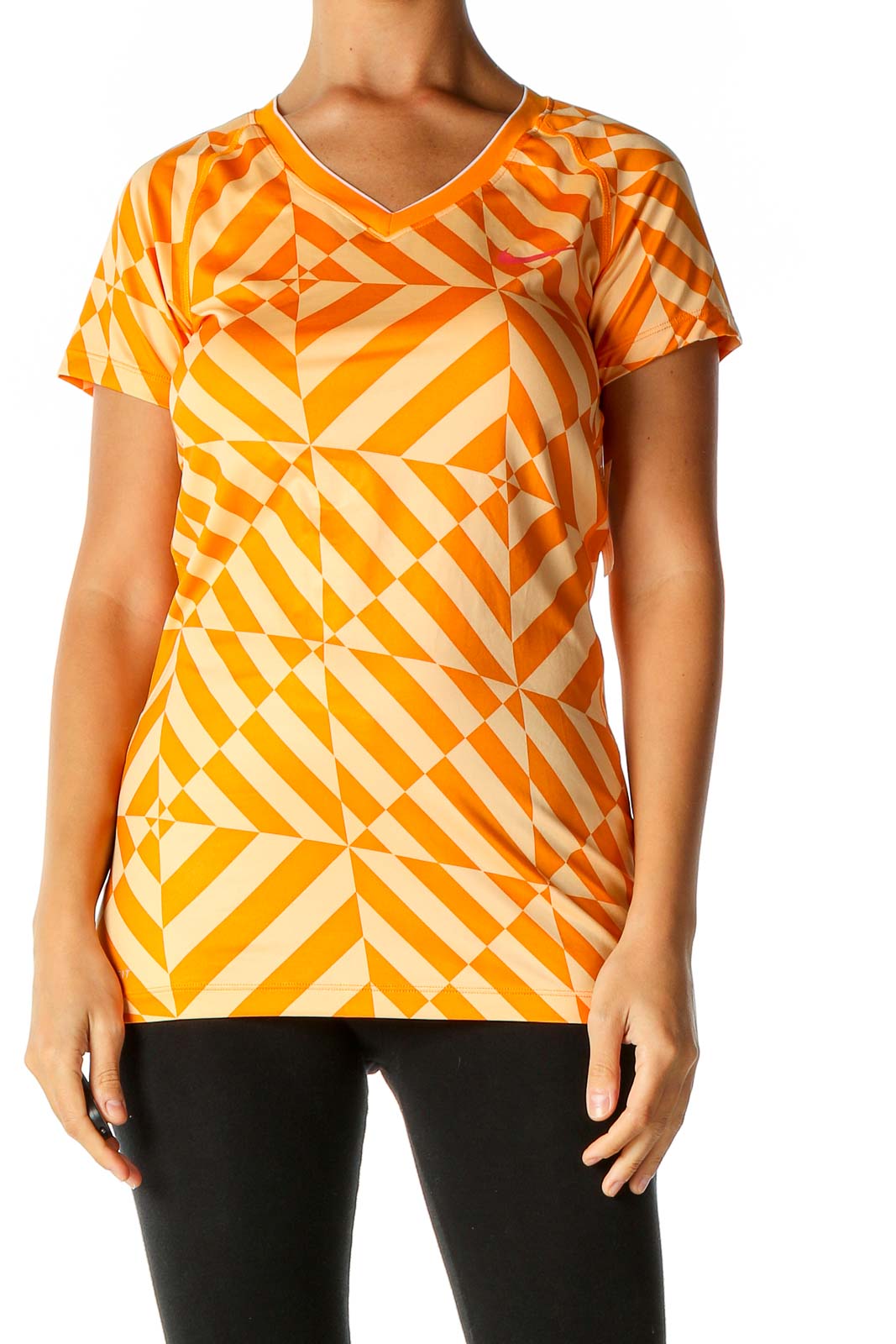 Orange Graphic Print Activewear T-Shirt Front