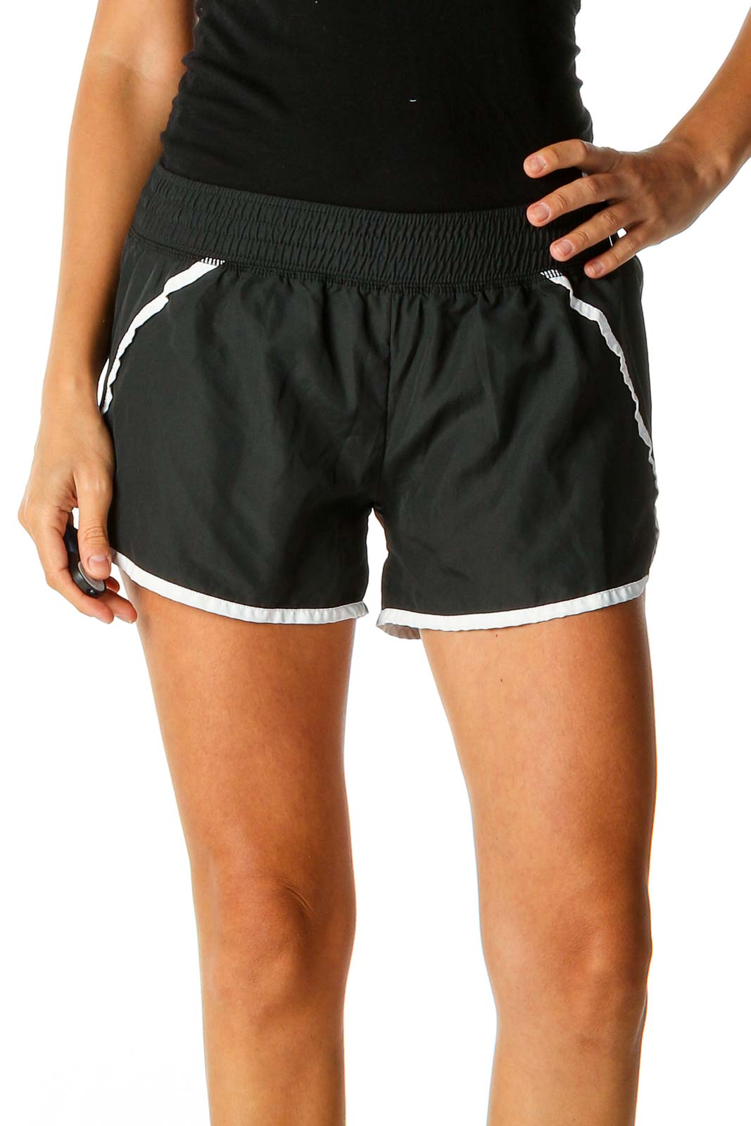Black Solid Activewear Shorts Front